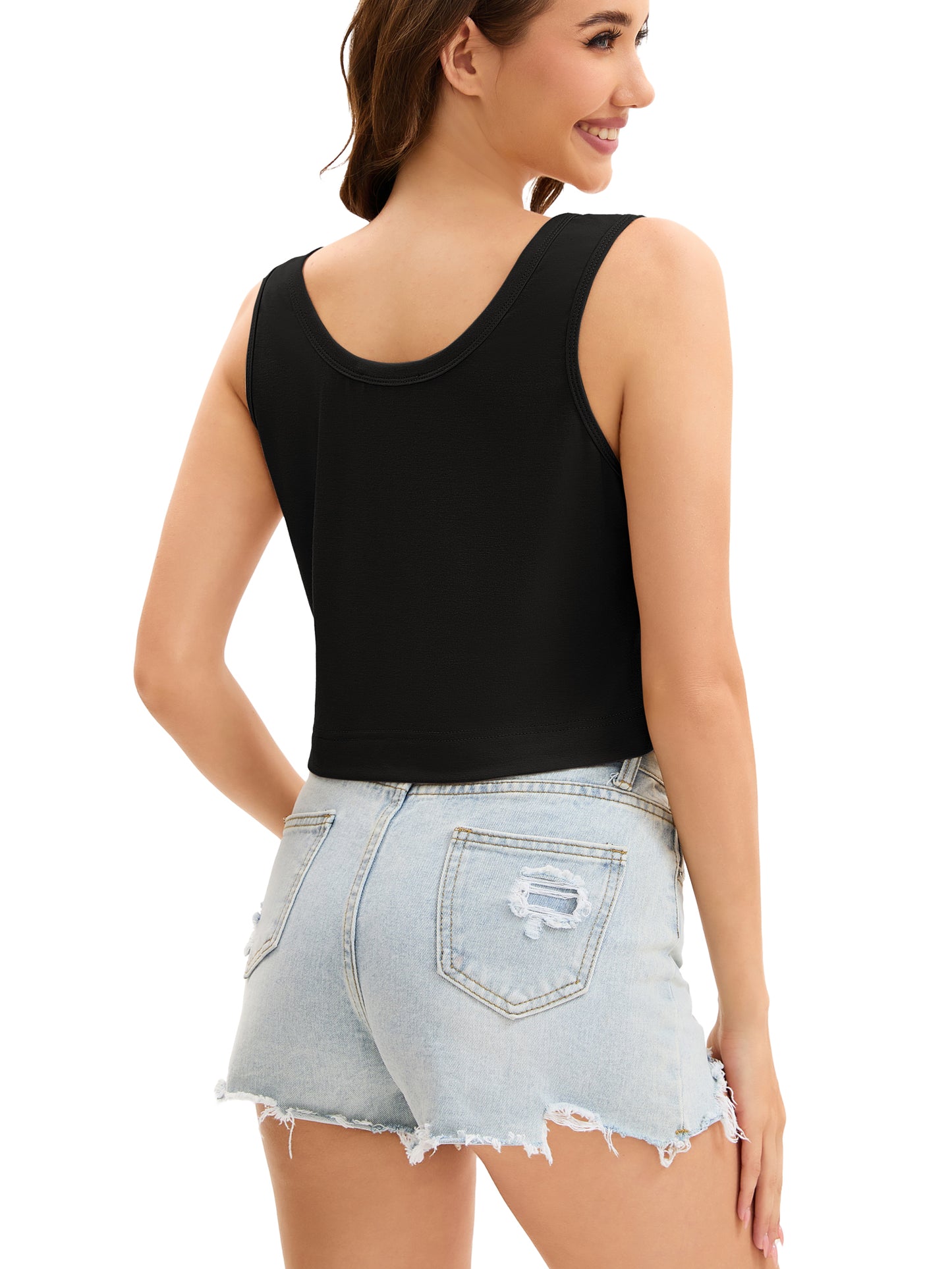Womens Summer Loose Cropped Tank Top Cotton Sleeveless Casual Crop Top