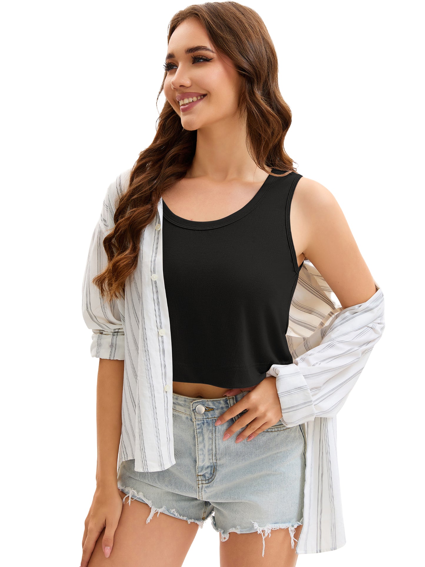 Womens Summer Loose Cropped Tank Top Cotton Sleeveless Casual Crop Top