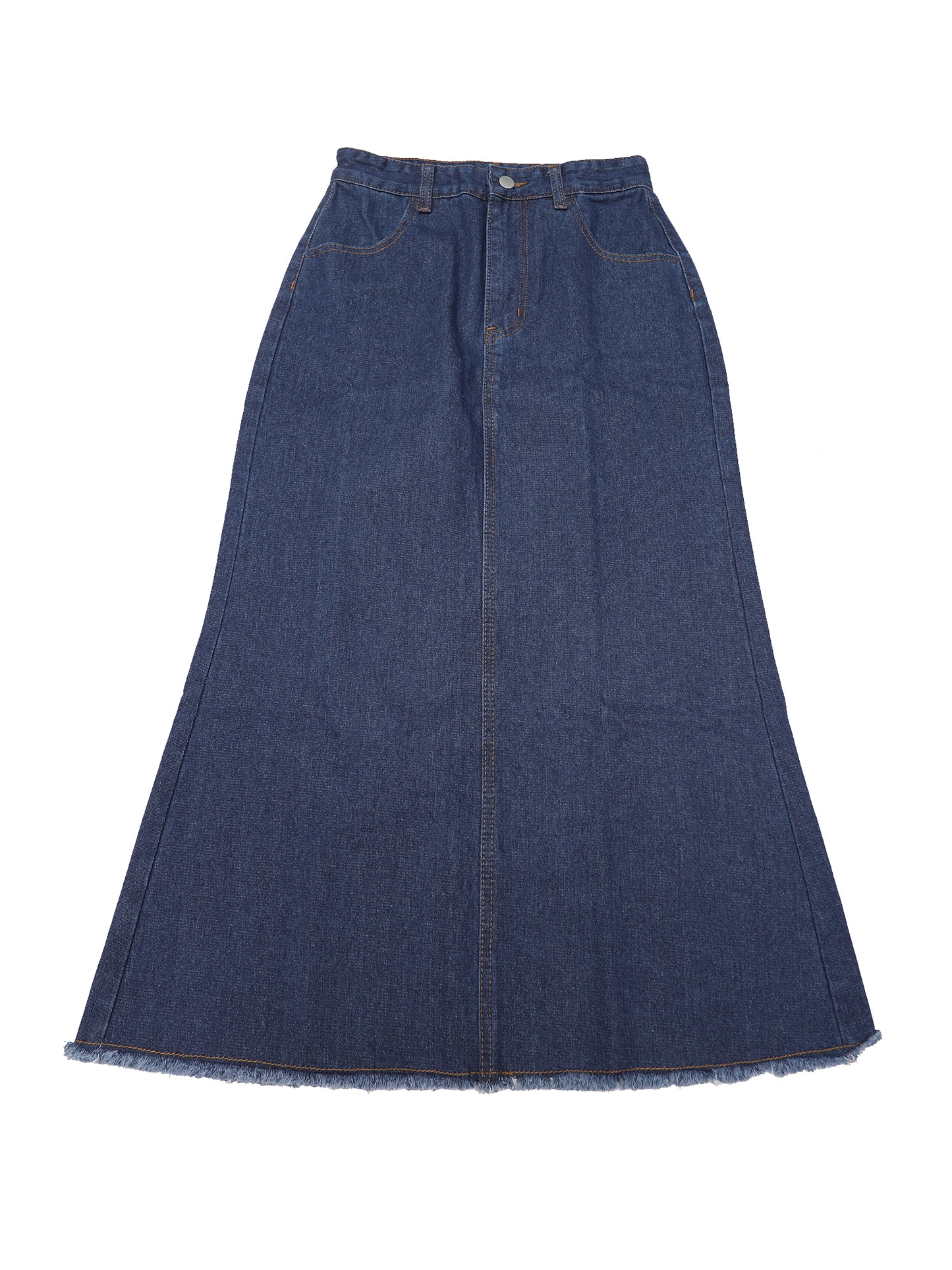 Women A Line High Waisted Raw Hem Casual Denim Maxi Skirt