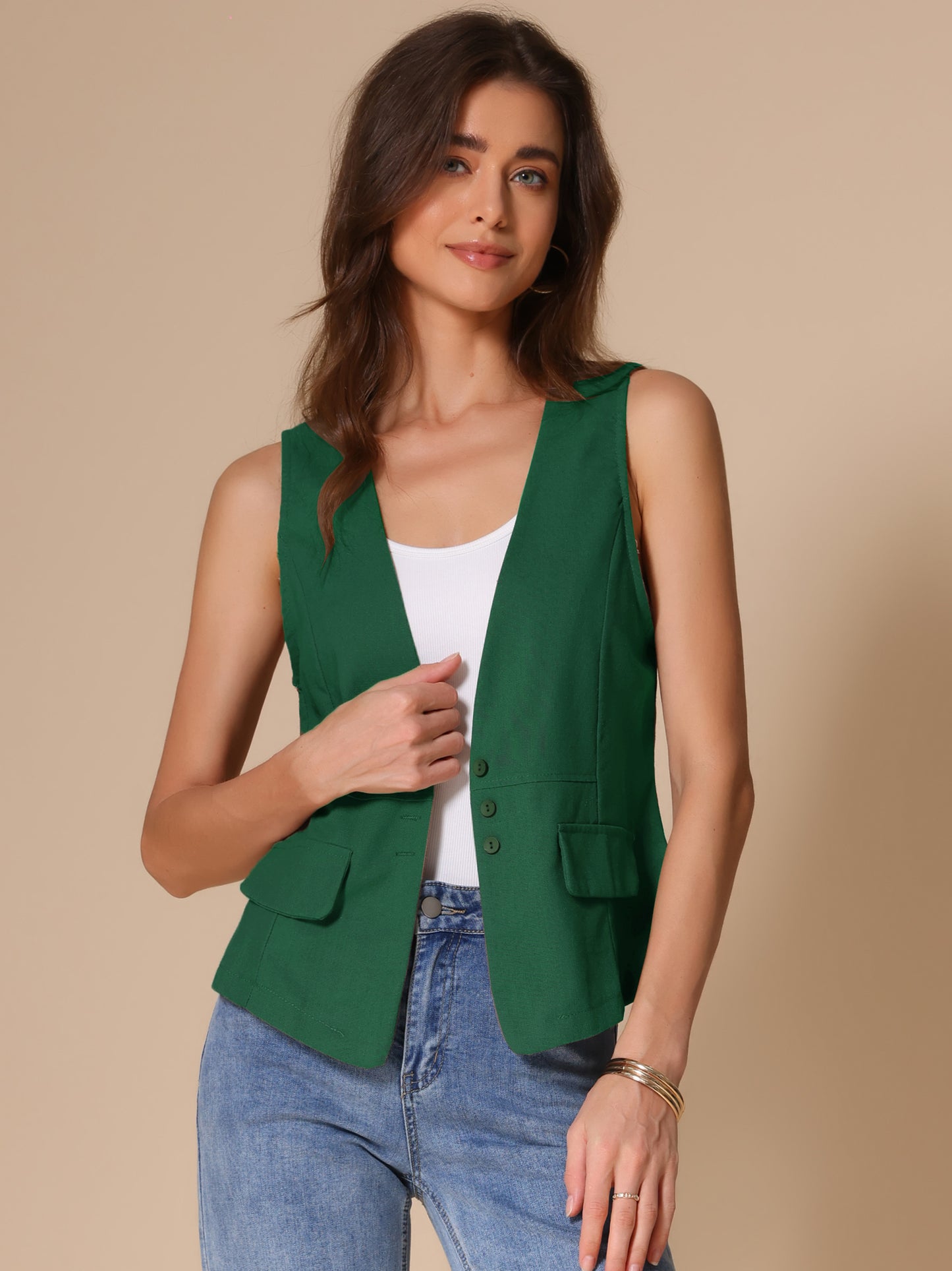 Women's Loose Lightweight Linen Blazer Vest