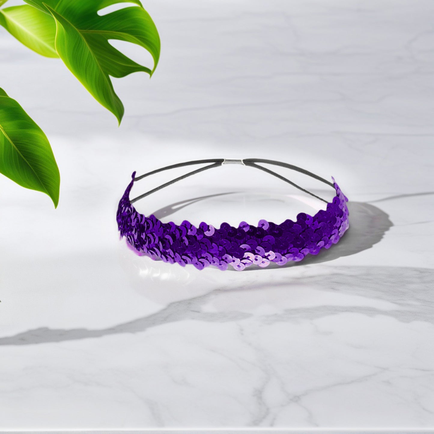 Diademas elásticas con lentejuelas para mujer, color morado, 1 unidad