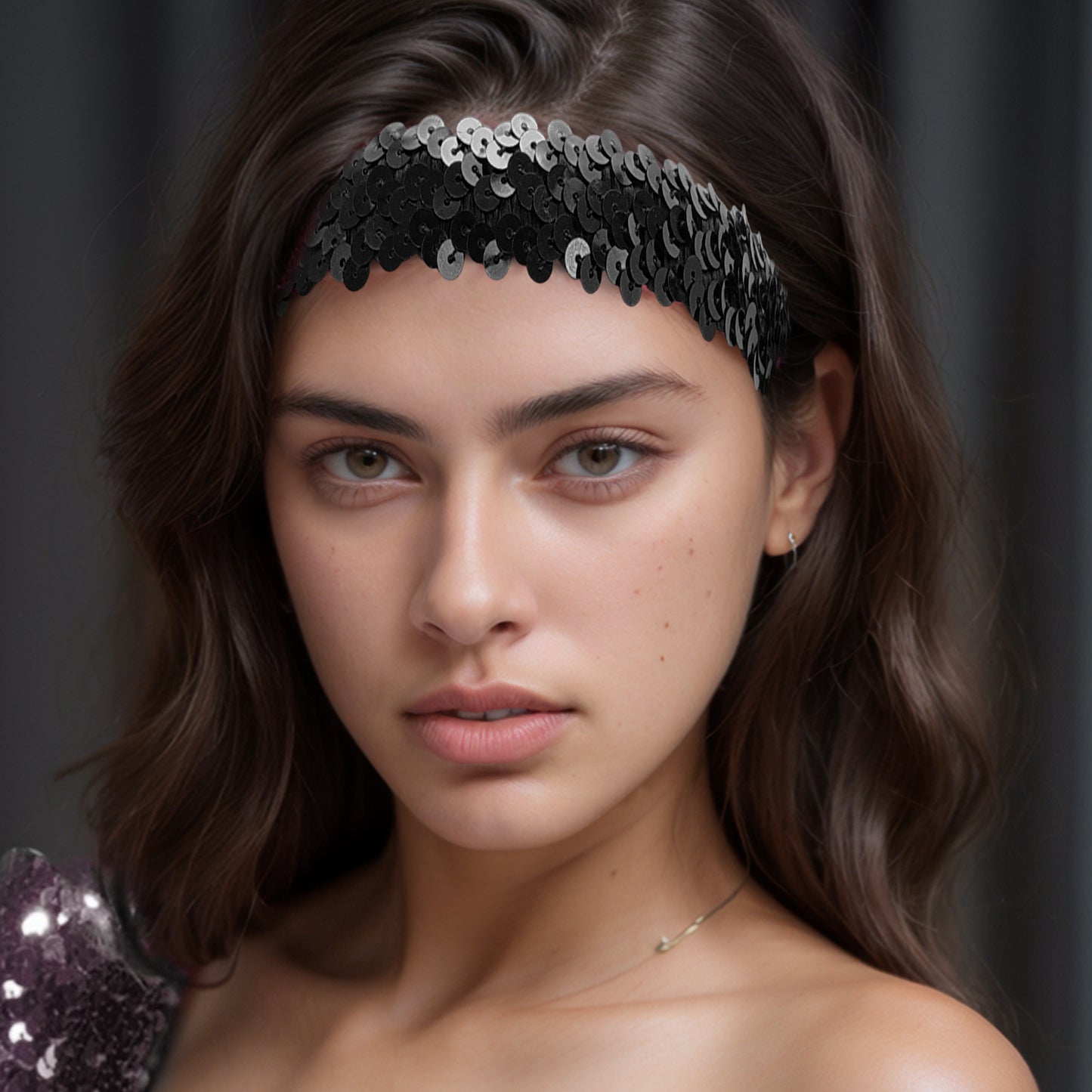 Elastic Band Sequins Headbands for Women Black 1 Pc