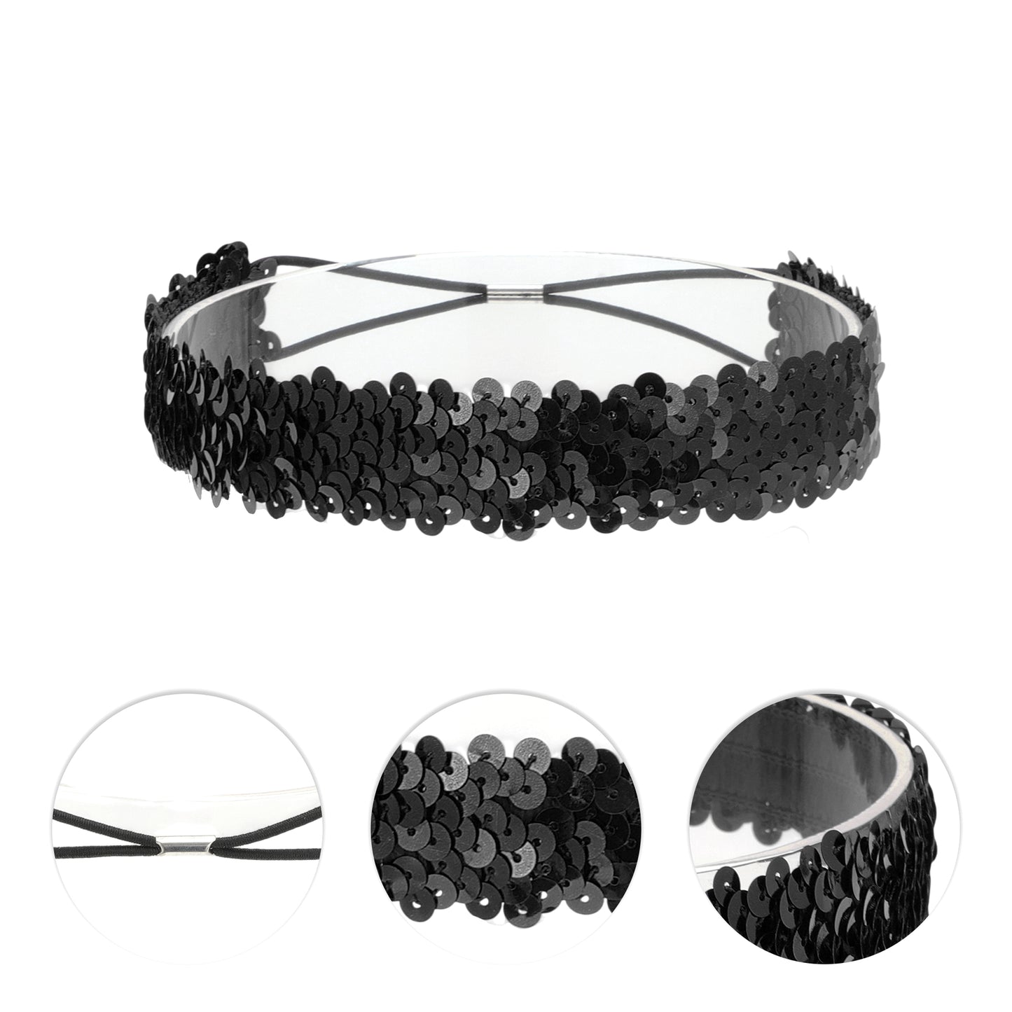 Elastic Band Sequins Headbands for Women Black 1 Pc