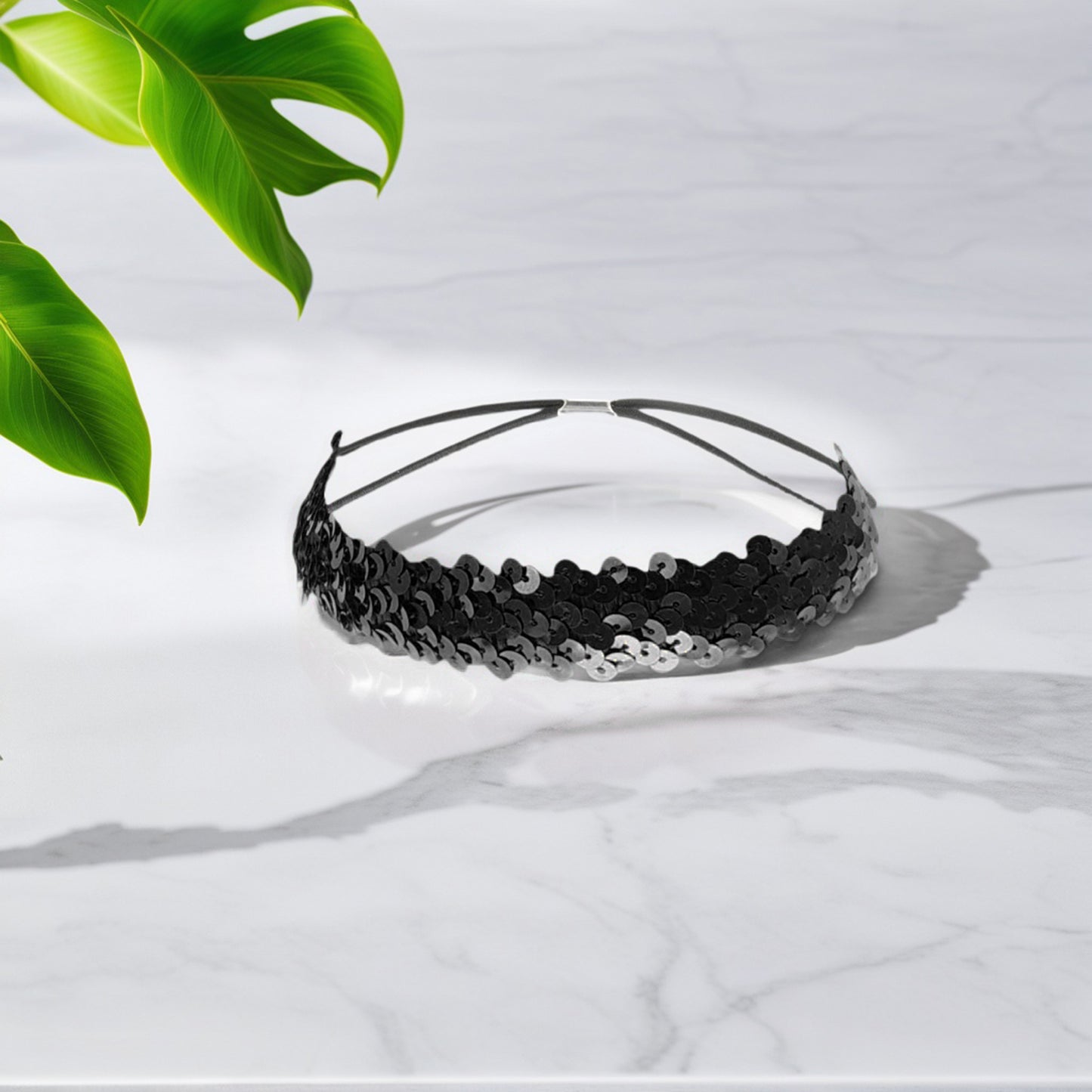 Elastic Band Sequins Headbands for Women Black 1 Pc