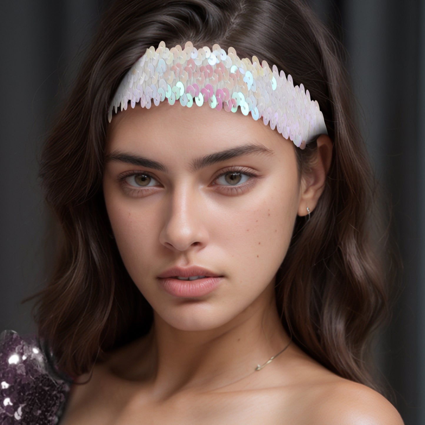 Diademas elásticas con lentejuelas para mujer, color blanco, 1 unidad