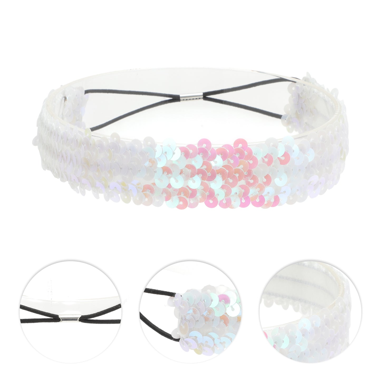 Diademas elásticas con lentejuelas para mujer, color blanco, 1 unidad
