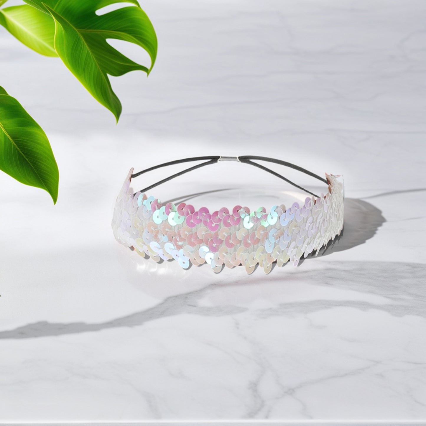 Diademas elásticas con lentejuelas para mujer, color blanco, 1 unidad