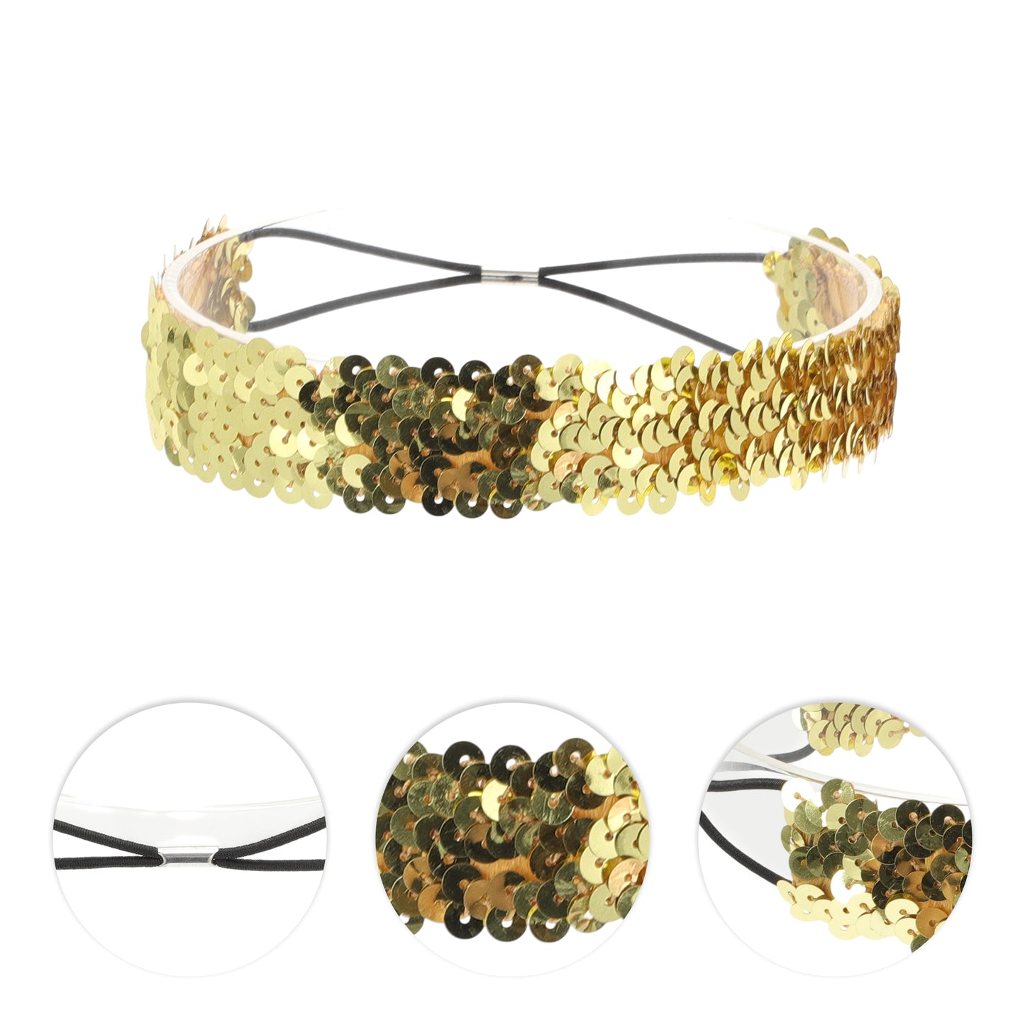 Elastic Band Sequins Headbands for Women Gold Tone 1 Pc