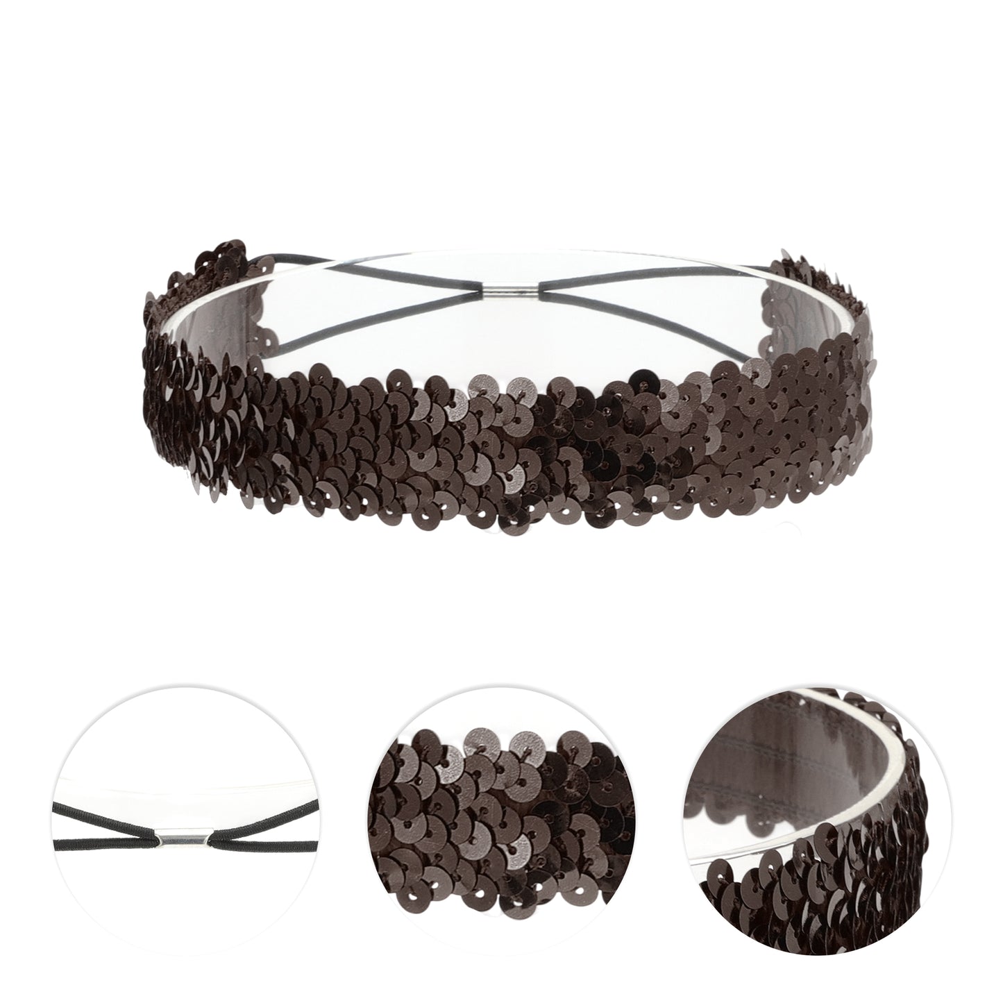 Diademas elásticas con lentejuelas para mujer, color café, 1 unidad