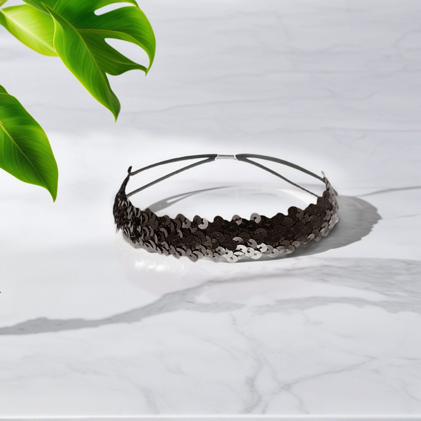 Diademas elásticas con lentejuelas para mujer, color café, 1 unidad