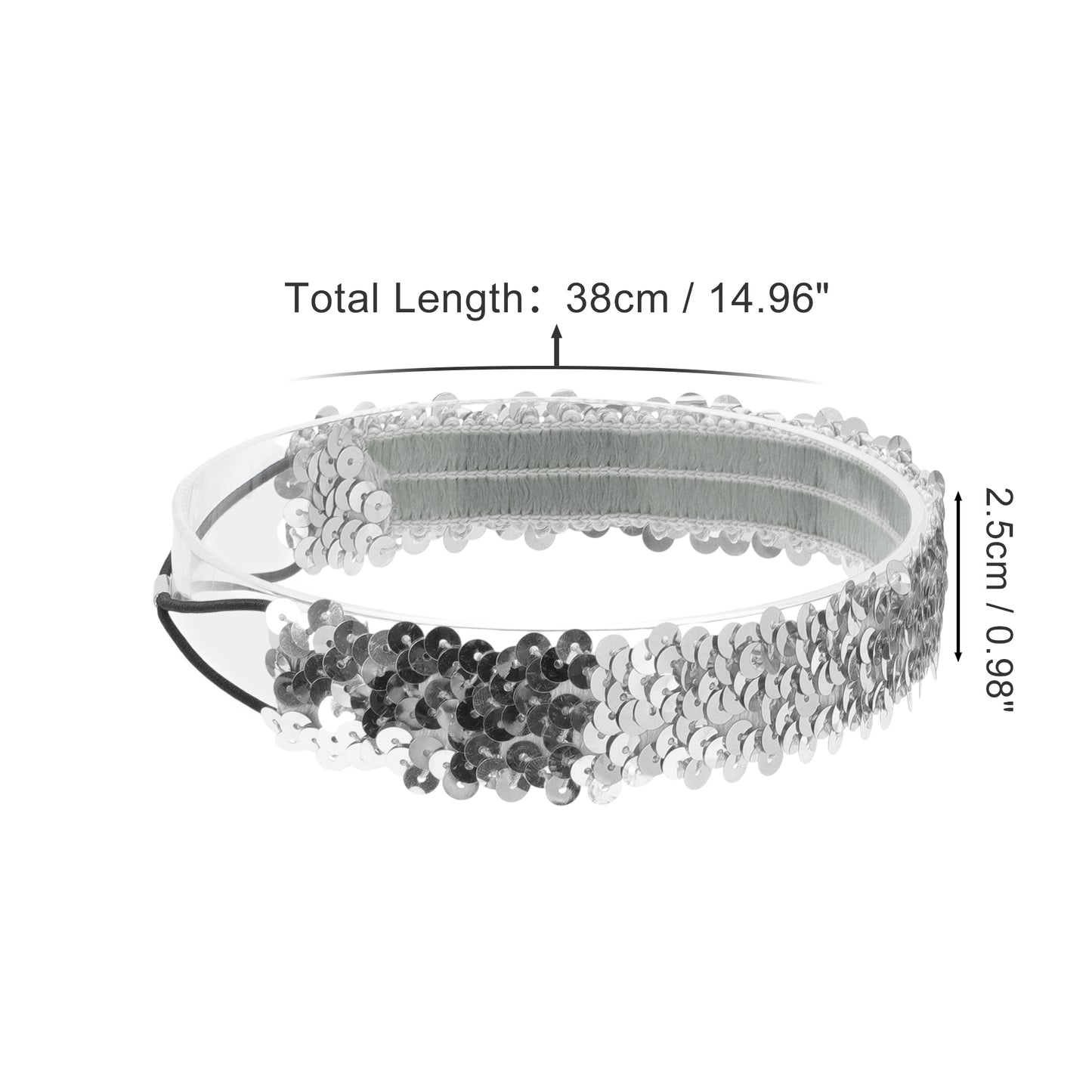 Elastic Band Sequins Headbands for Women Silver Tone 1 Pc