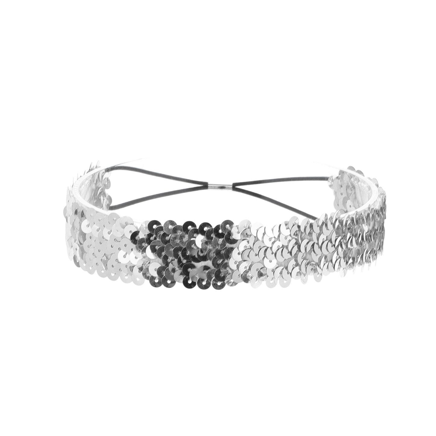 Elastic Band Sequins Headbands for Women Silver Tone 1 Pc