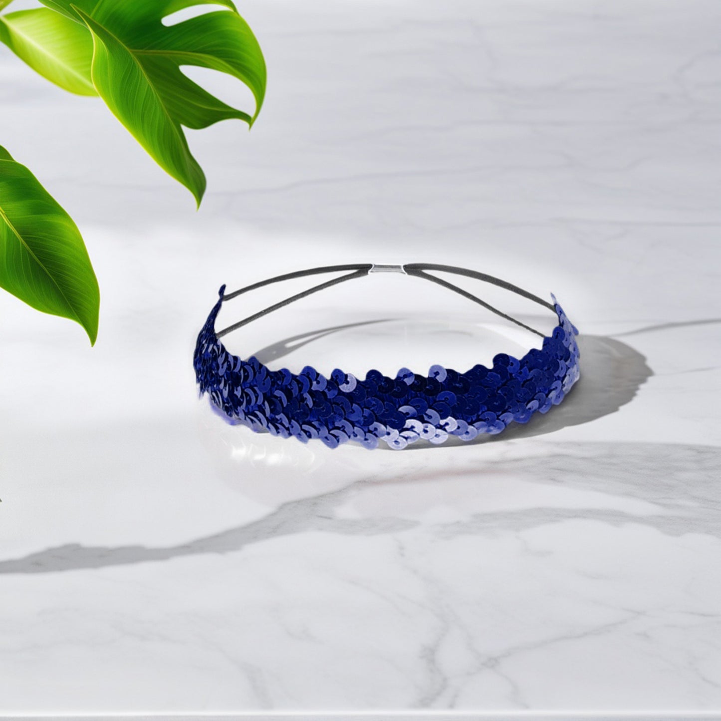 Diademas elásticas con lentejuelas para mujer, color azul oscuro, 1 unidad
