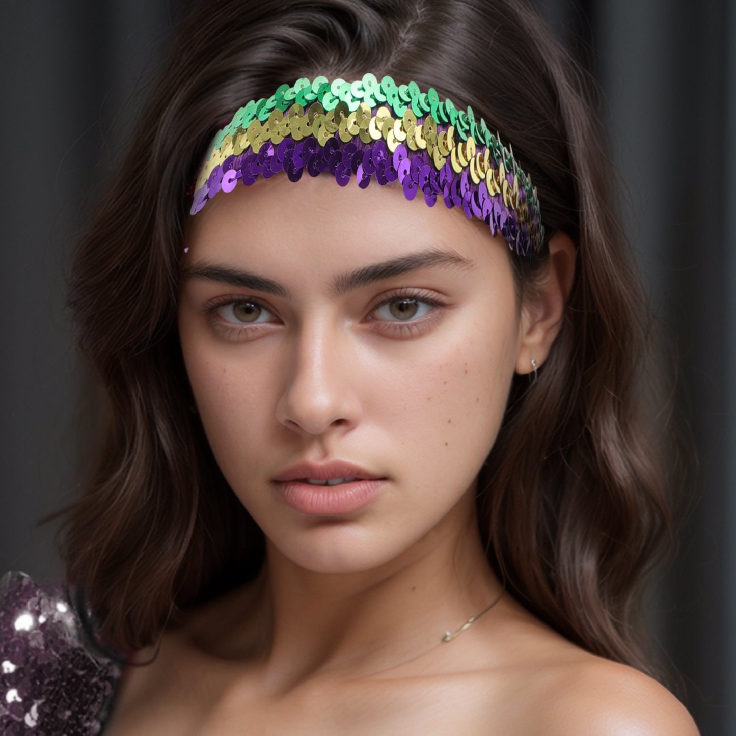 Elastic Band Sequins Headbands for Women Gold Tone Green 1 Pc