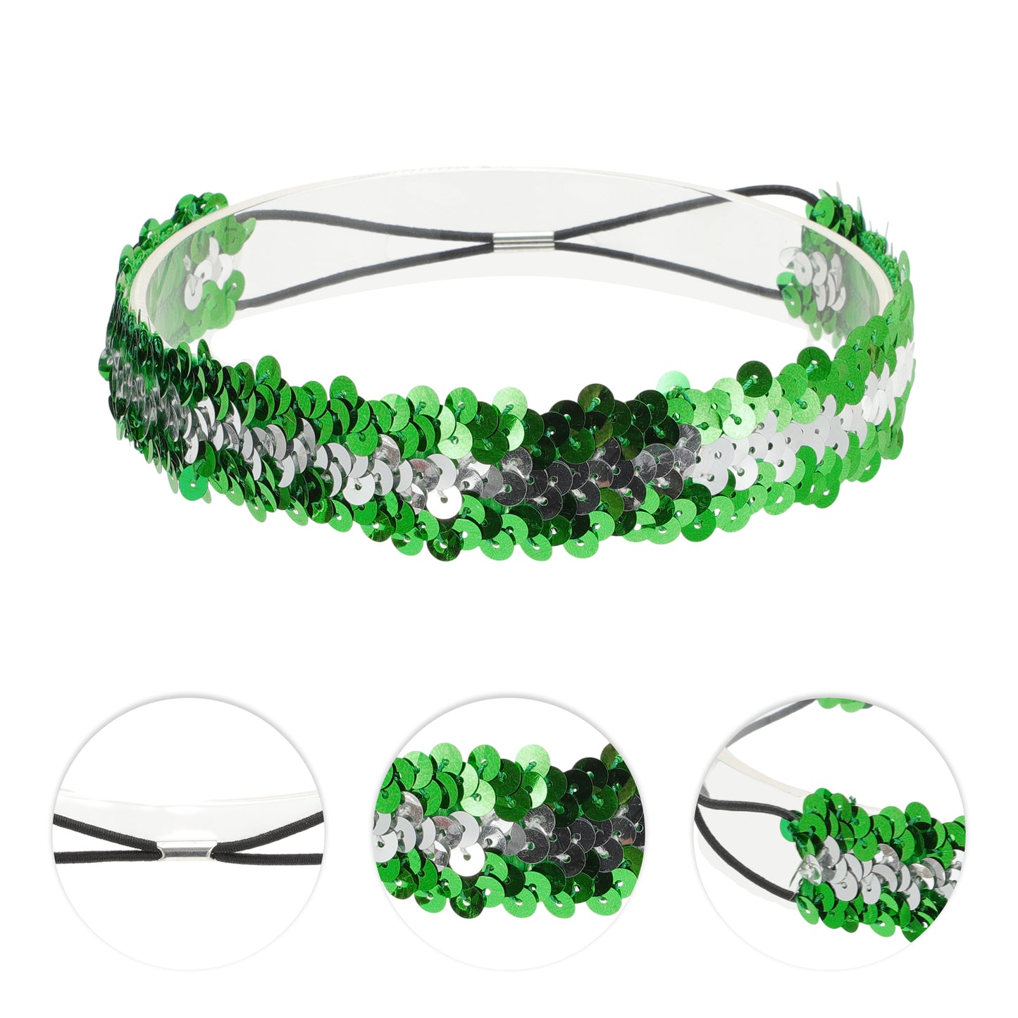 Diademas elásticas con lentejuelas para mujer, color verde y plateado, 1 unidad