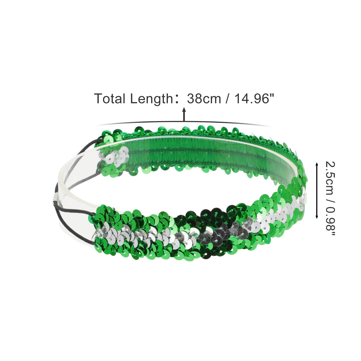 Diademas elásticas con lentejuelas para mujer, color verde y plateado, 1 unidad