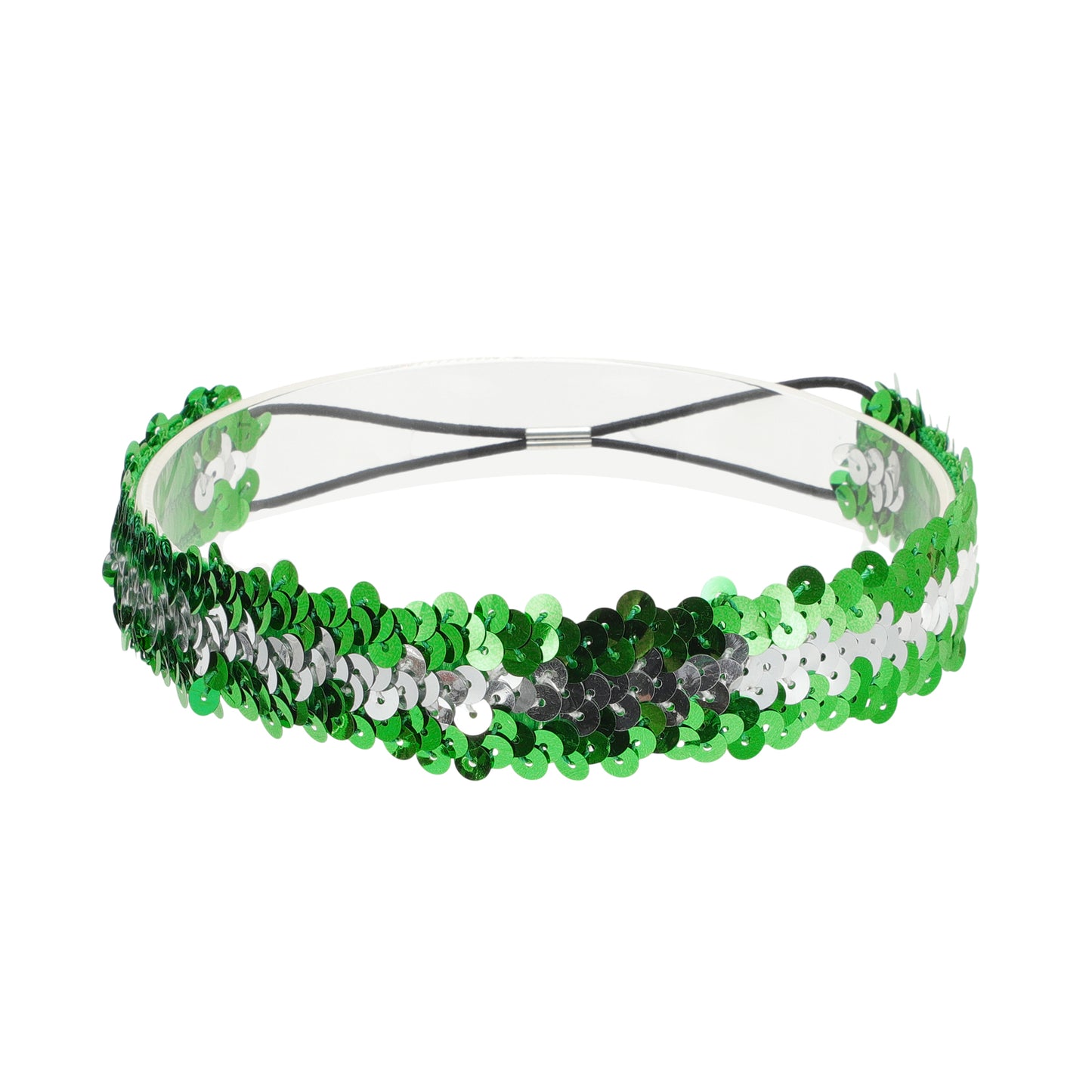 Diademas elásticas con lentejuelas para mujer, color verde y plateado, 1 unidad