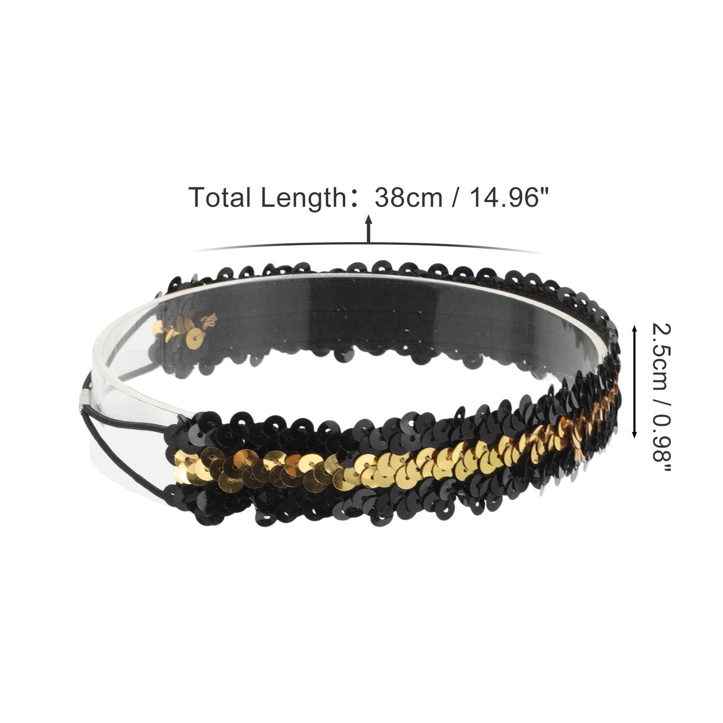 Diademas elásticas con lentejuelas para mujer, color negro y dorado, 1 unidad