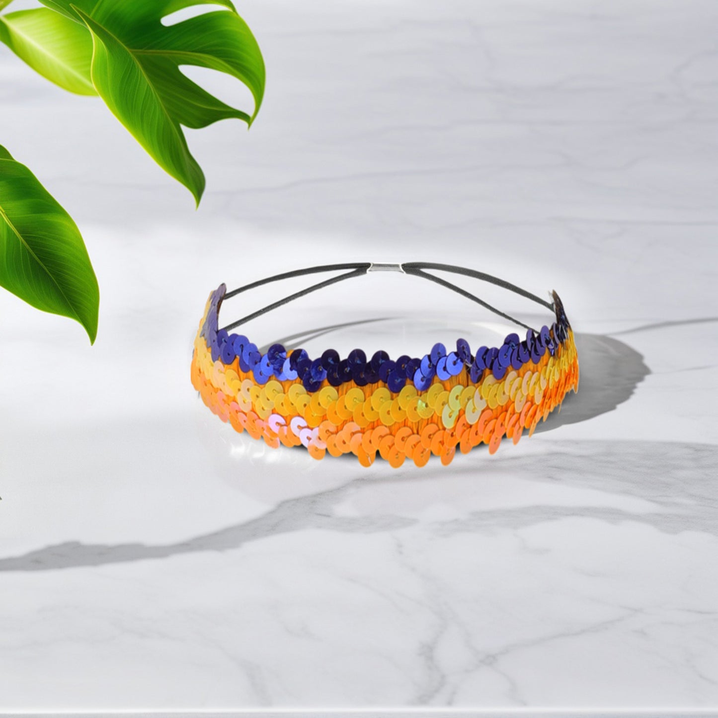 Elastic Band Sequins Headbands for Women Blue Yellow 1 Pc