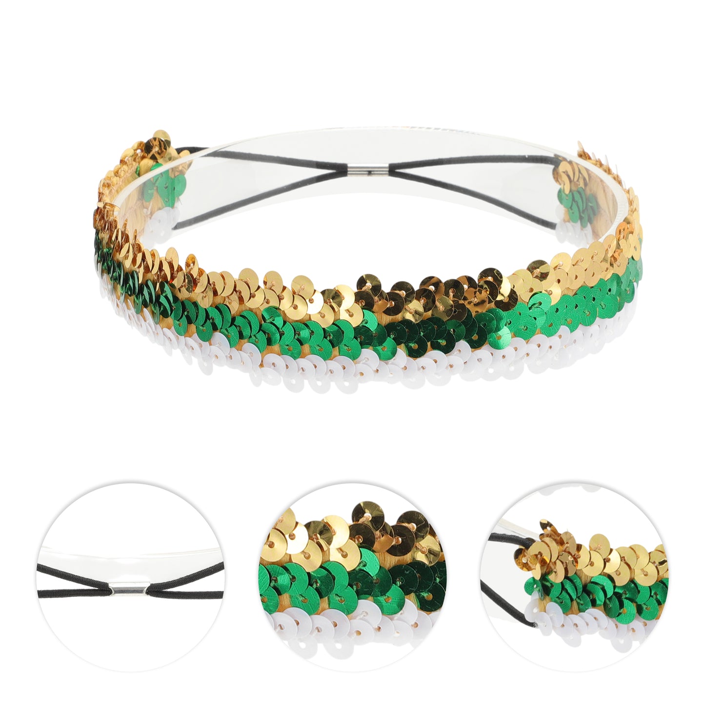 Diademas elásticas con lentejuelas para mujer, color dorado y blanco, 1 unidad