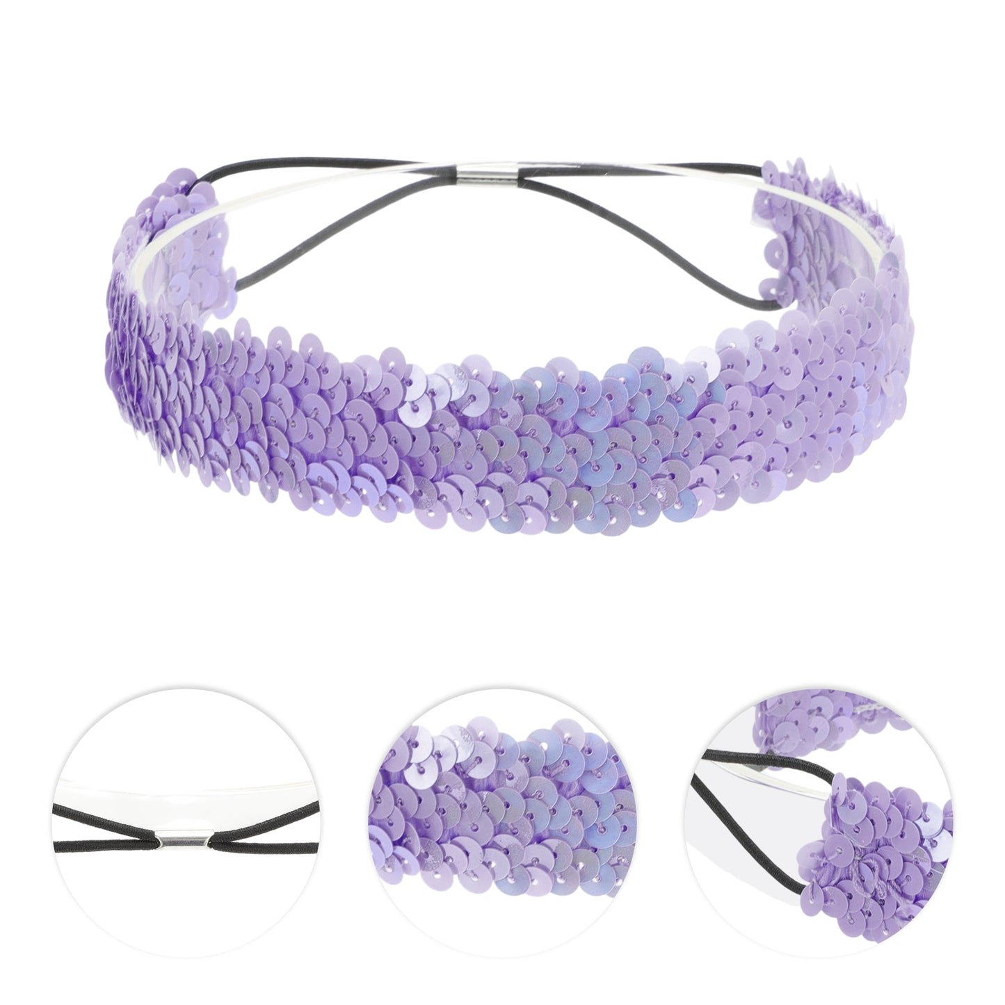 Diademas elásticas con lentejuelas para mujer, color morado oscuro, 1 unidad