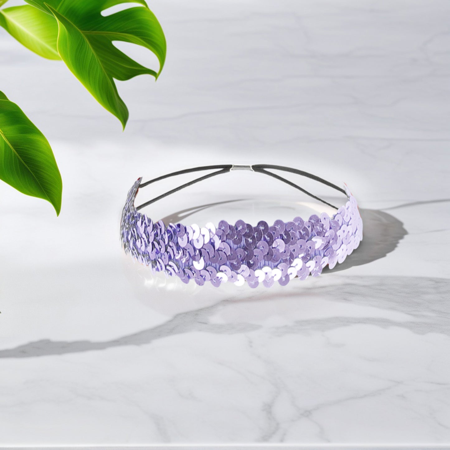 Diademas elásticas con lentejuelas para mujer, color morado oscuro, 1 unidad