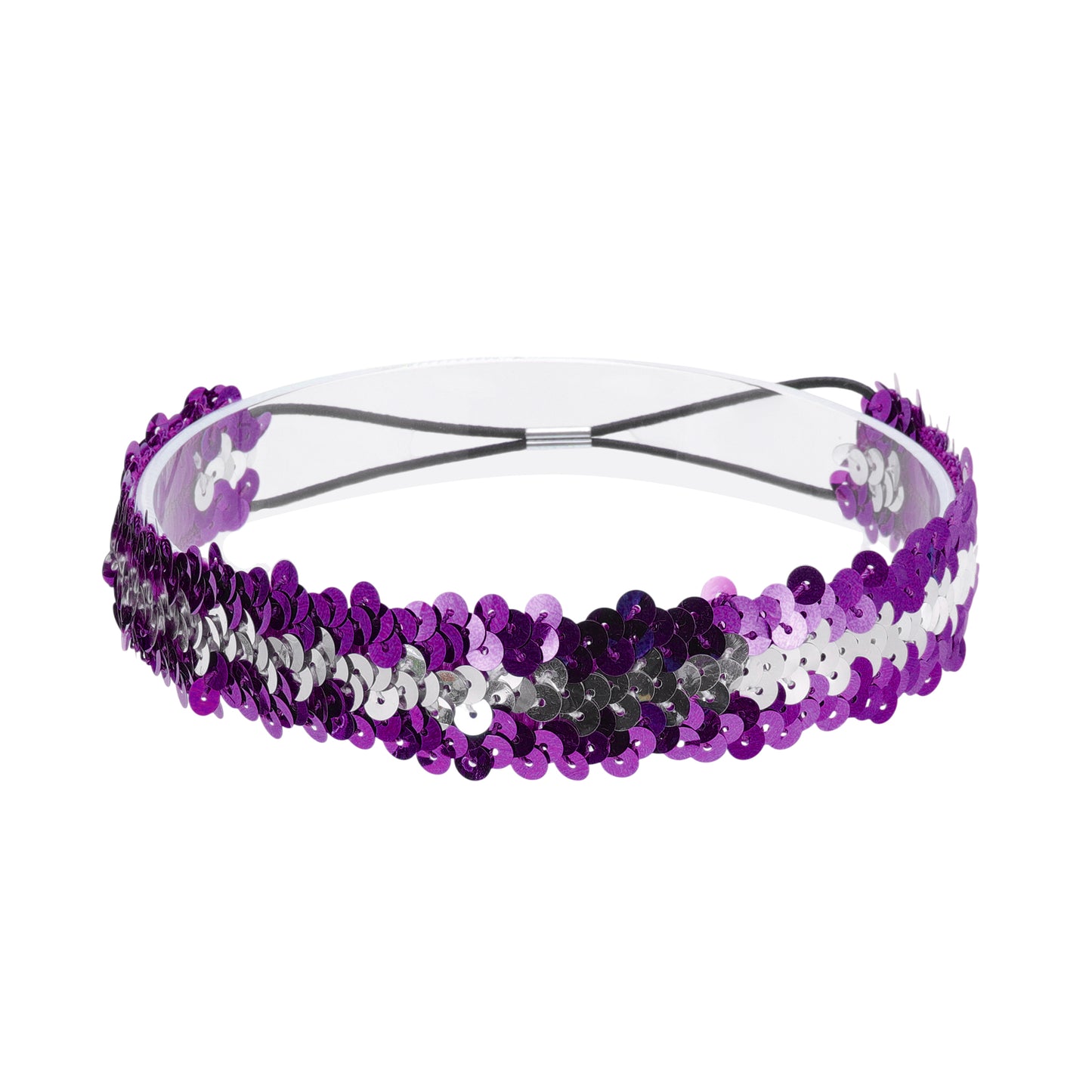 Diademas elásticas con lentejuelas para mujer, color morado y plateado, 1 unidad