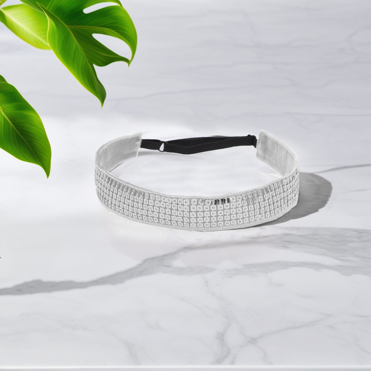 Adjustable Sequins Headbands for Women Silver Tone 1 Pc