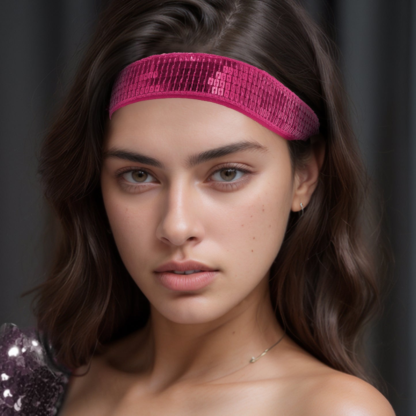Diademas de lentejuelas ajustables para mujer, color rosa y rojo, 1 unidad