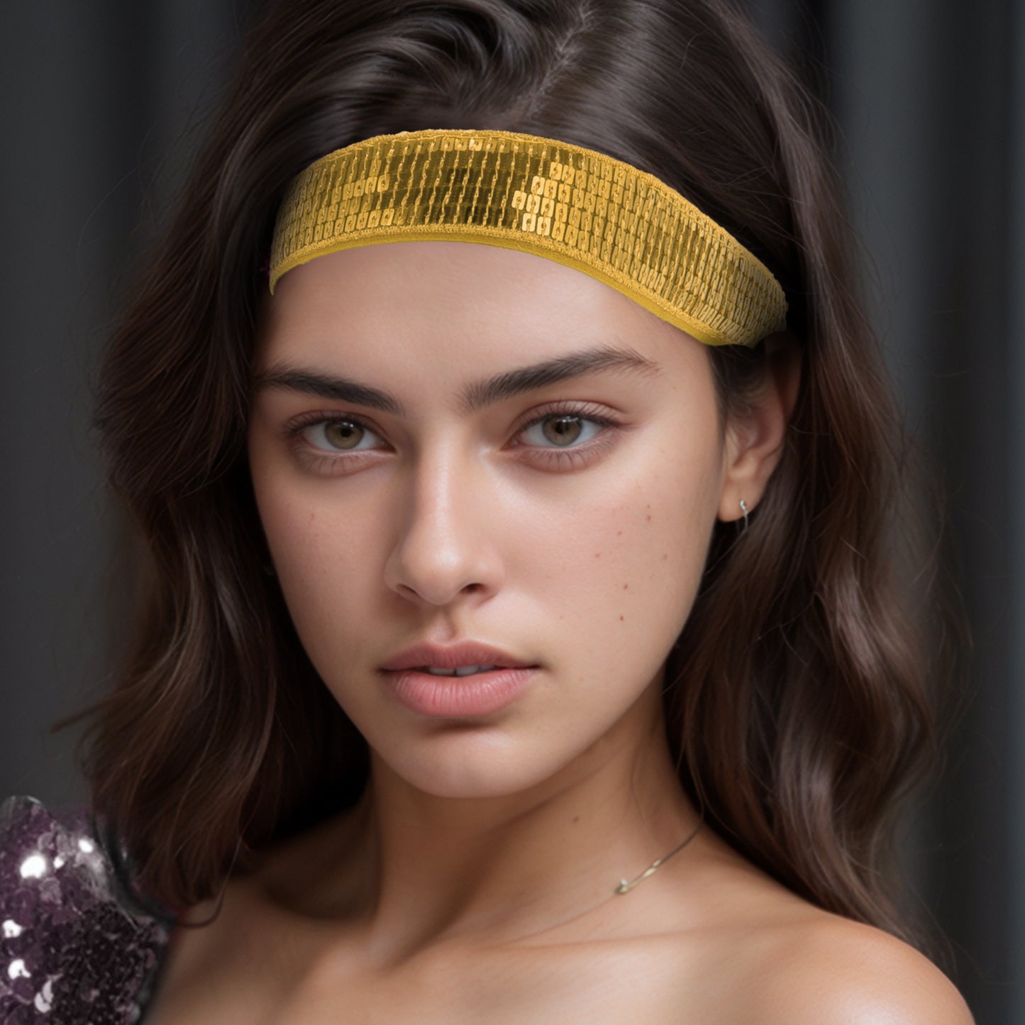 Diademas de lentejuelas ajustables para mujer en tono dorado, 1 pieza