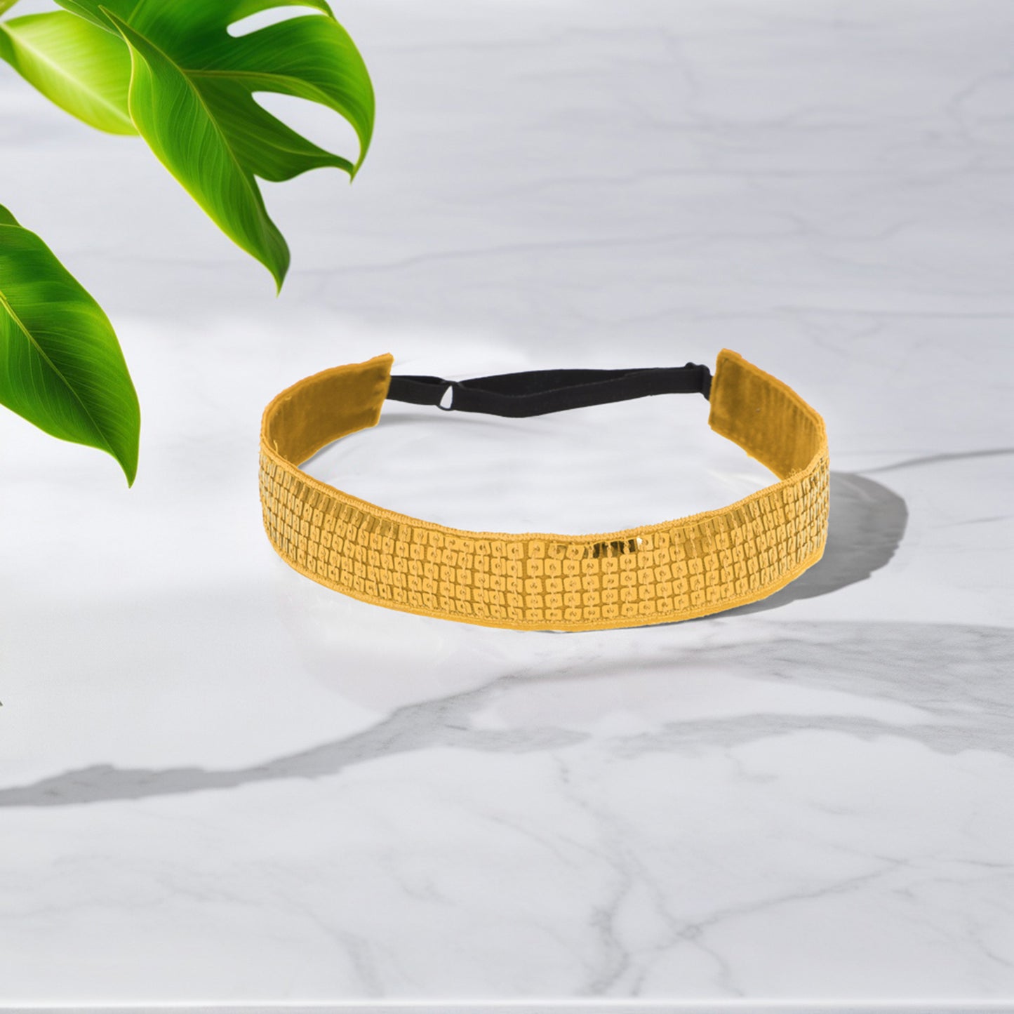 Adjustable Sequins Headbands for Women Gold Tone 1 Pc