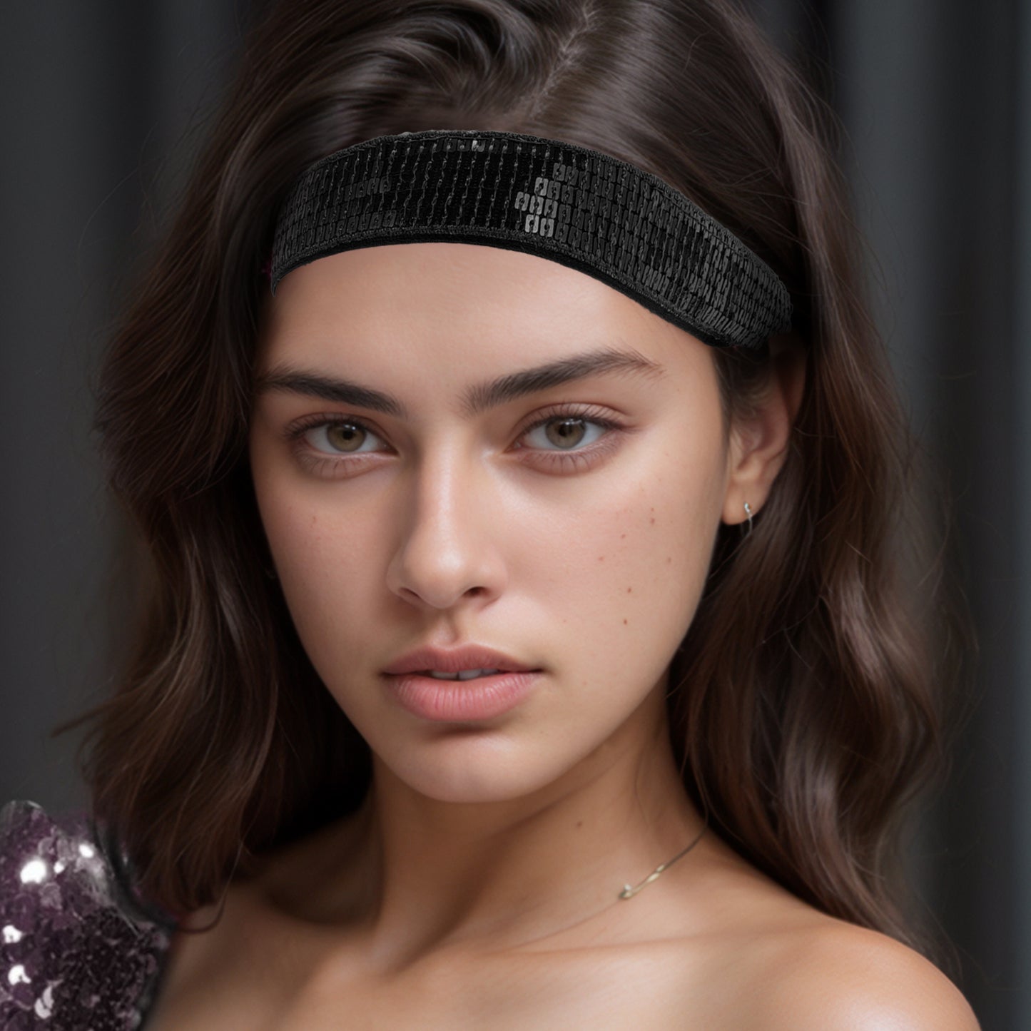Diademas de lentejuelas ajustables para mujer, color negro, 1 unidad