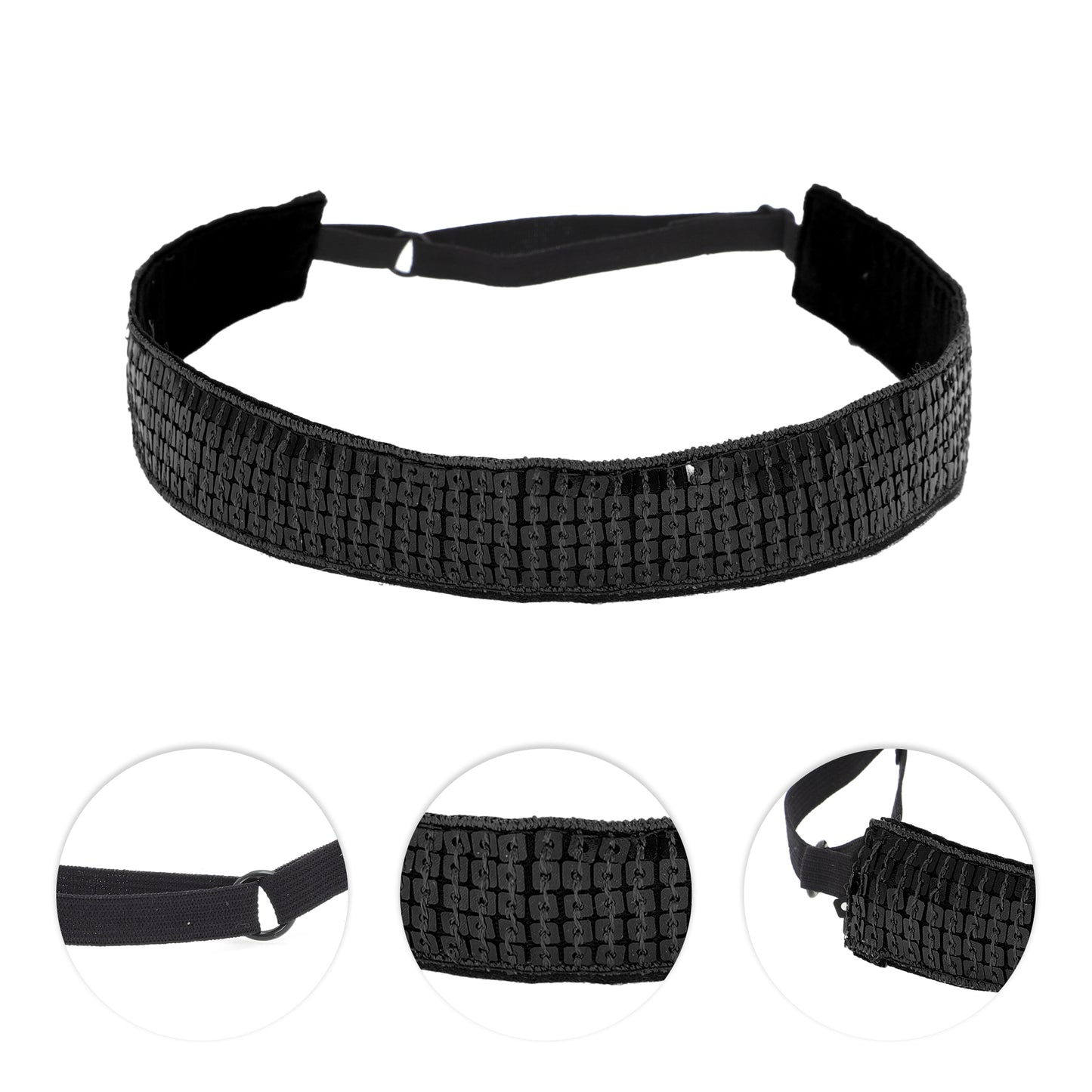 Diademas de lentejuelas ajustables para mujer, color negro, 1 unidad