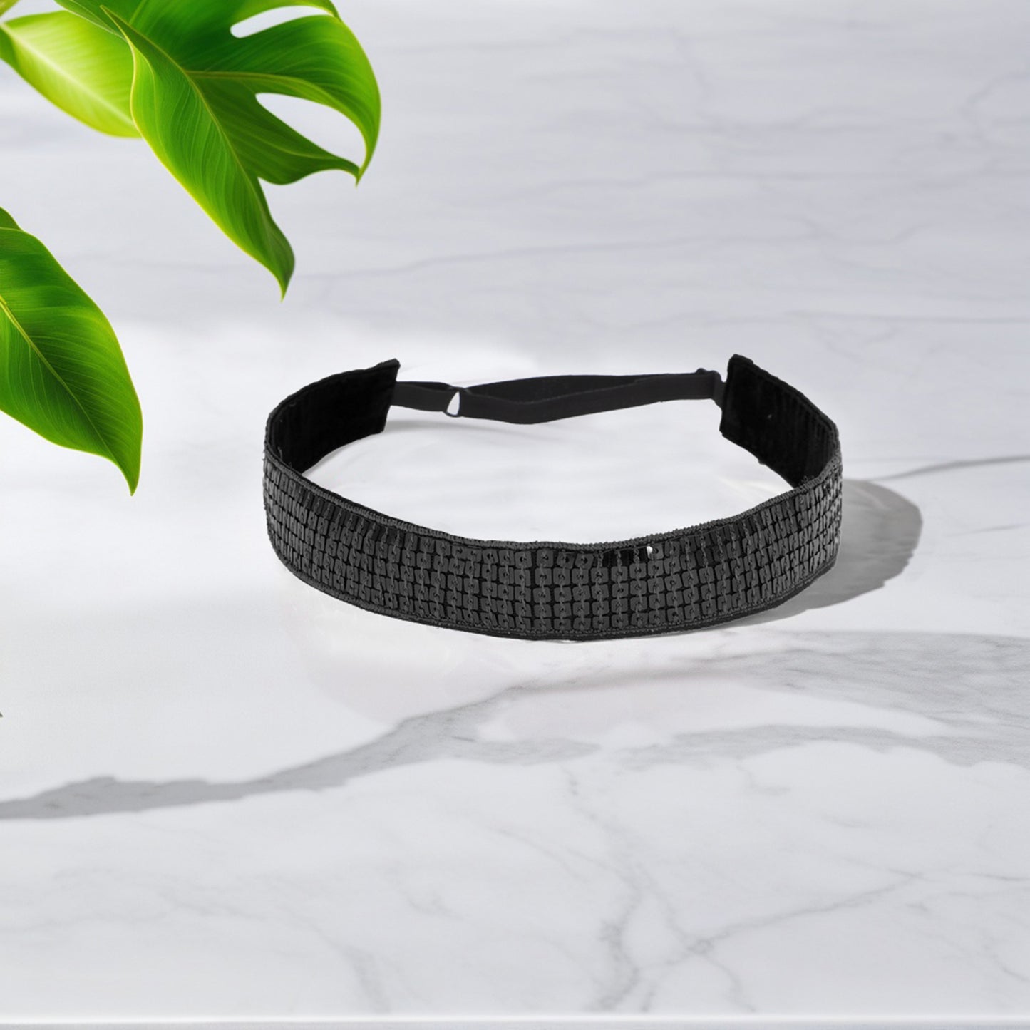Adjustable Sequins Headbands for Women Black 1 Pc