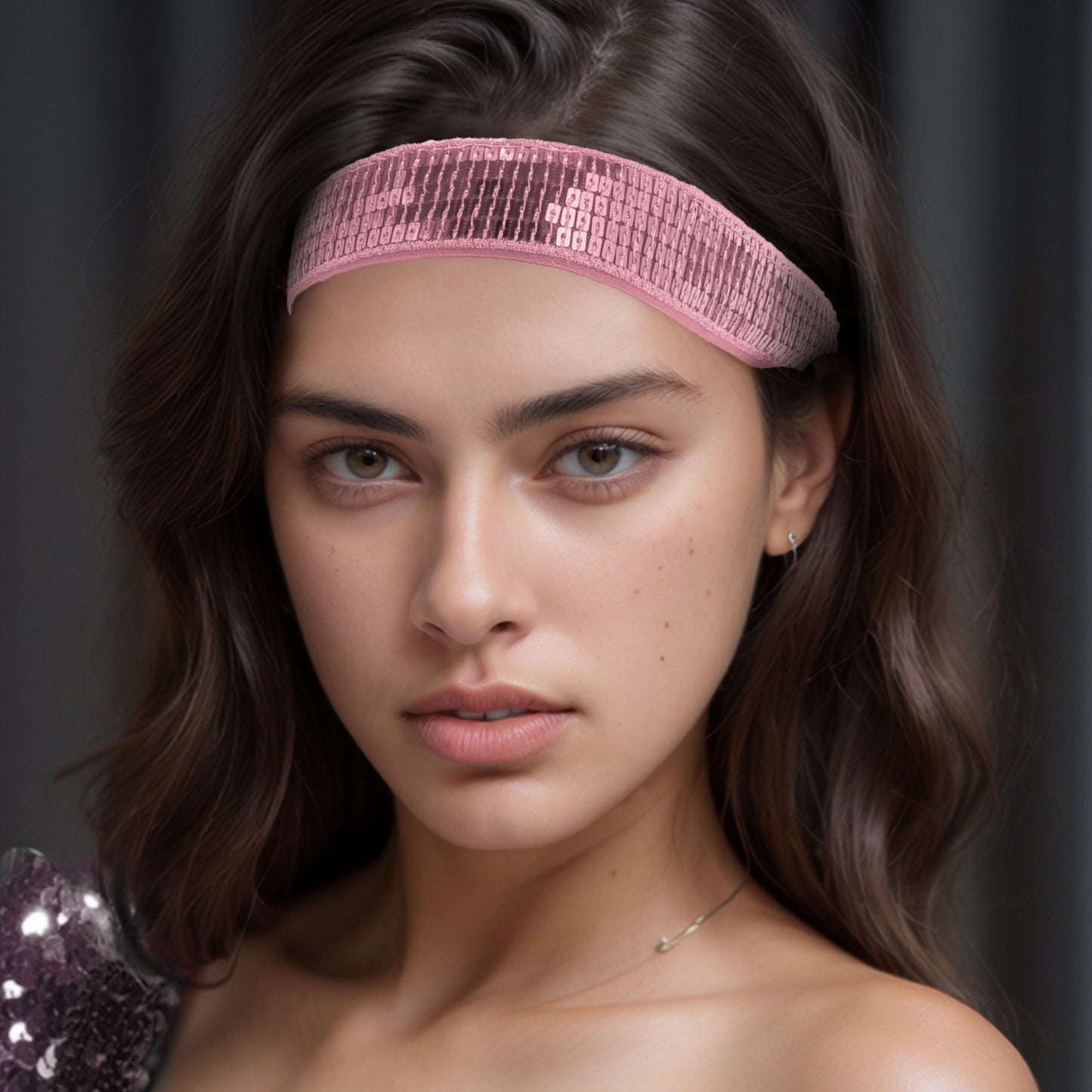 Diademas de lentejuelas ajustables para mujer, color rosa, 1 unidad