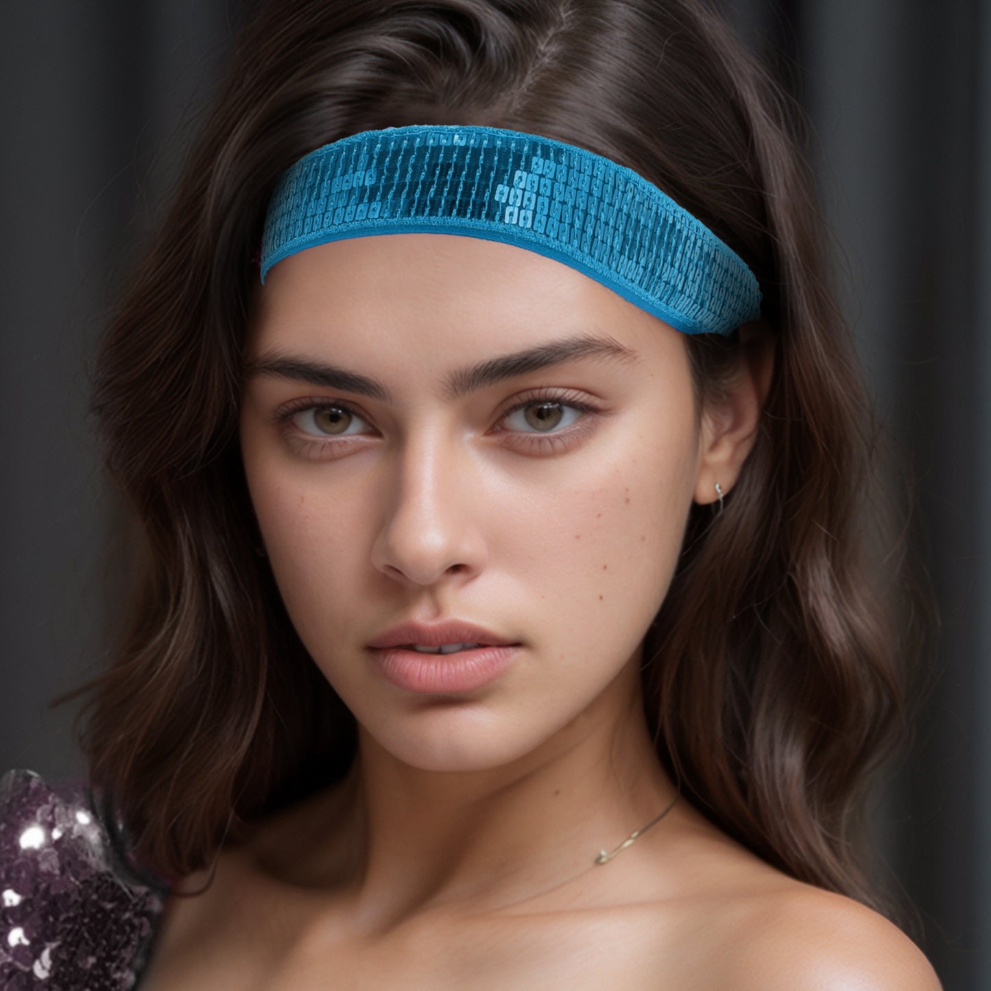 Diademas de lentejuelas ajustables para mujer, color azul lago, 1 unidad