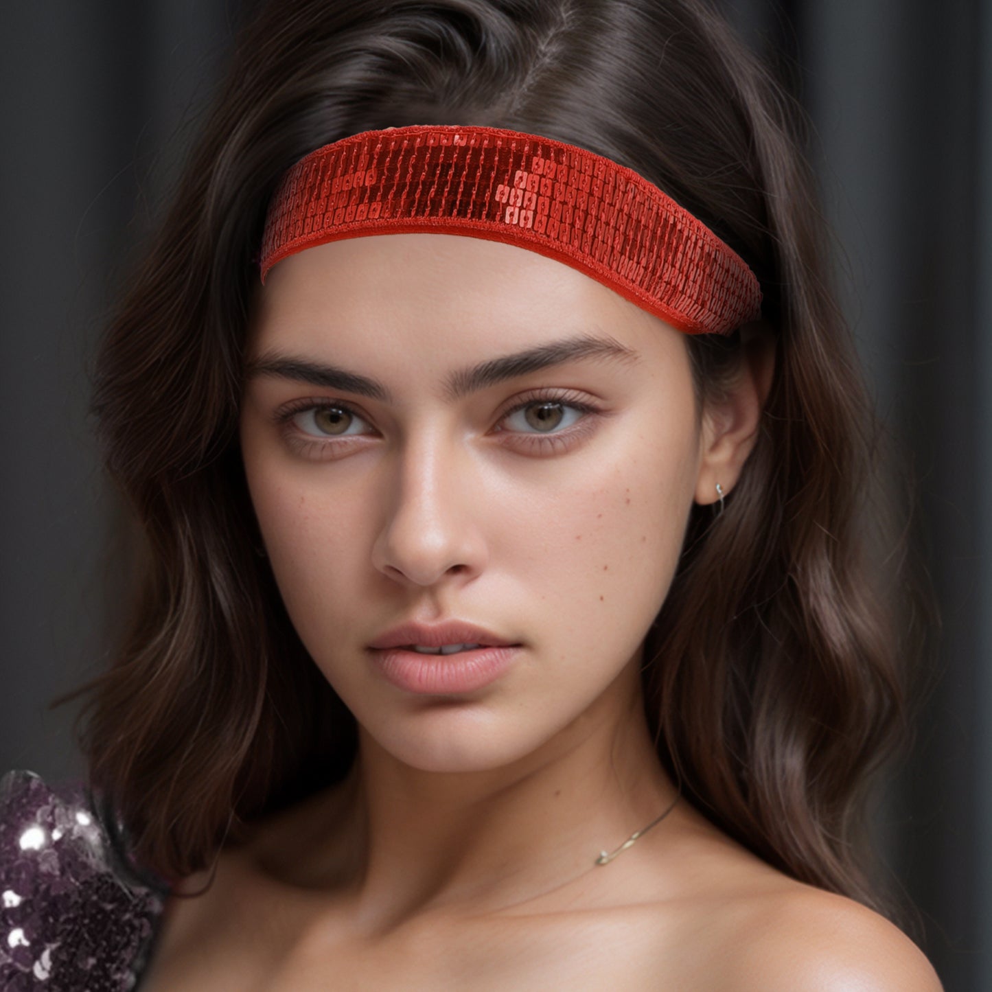 Diademas de lentejuelas ajustables para mujer, color rojo, 1 unidad