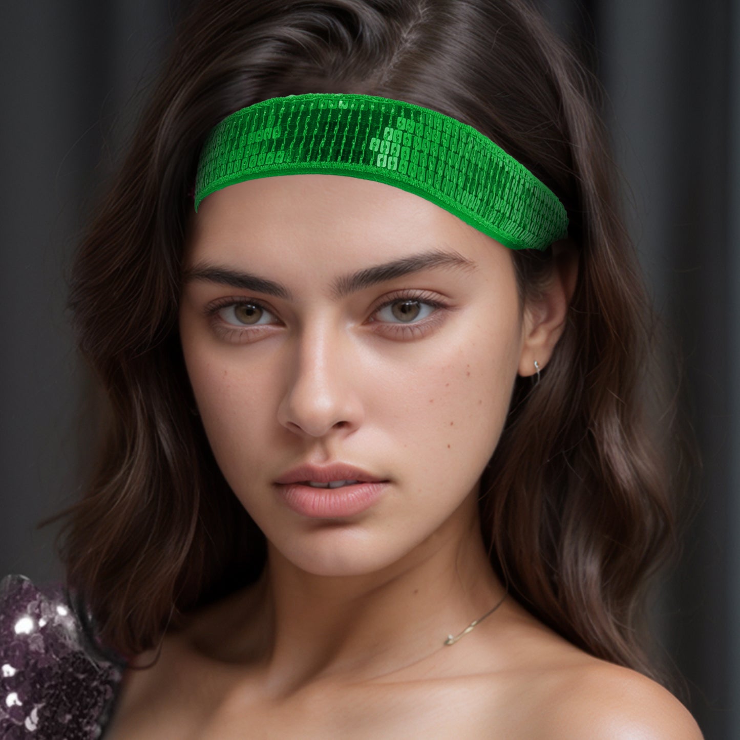Diademas de lentejuelas ajustables para mujer, color verde, 1 unidad