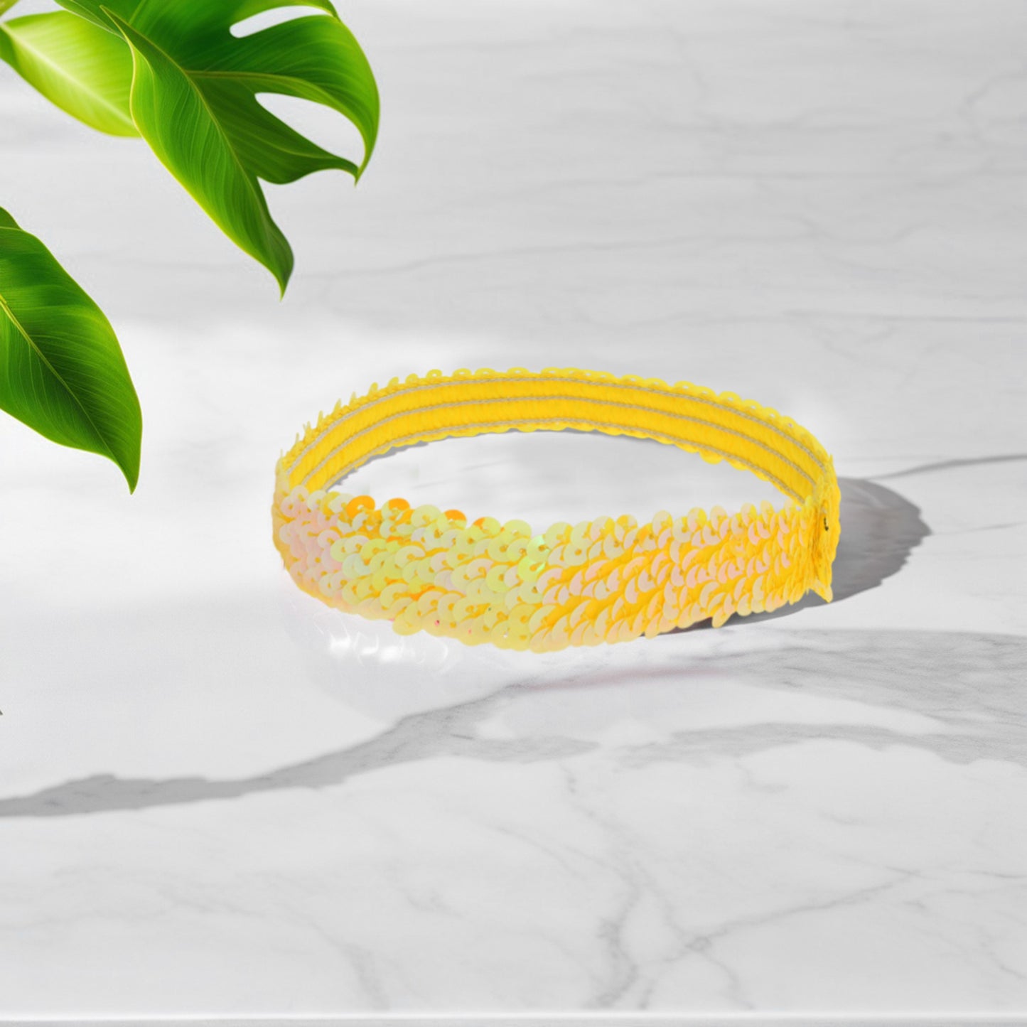 Diademas elásticas con lentejuelas para mujer, color amarillo, 1 unidad