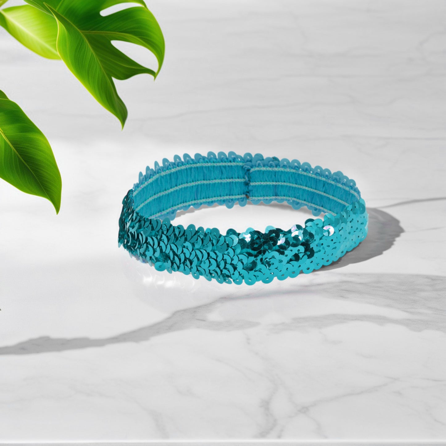 Diademas elásticas con lentejuelas para mujer, color azul, 1 unidad