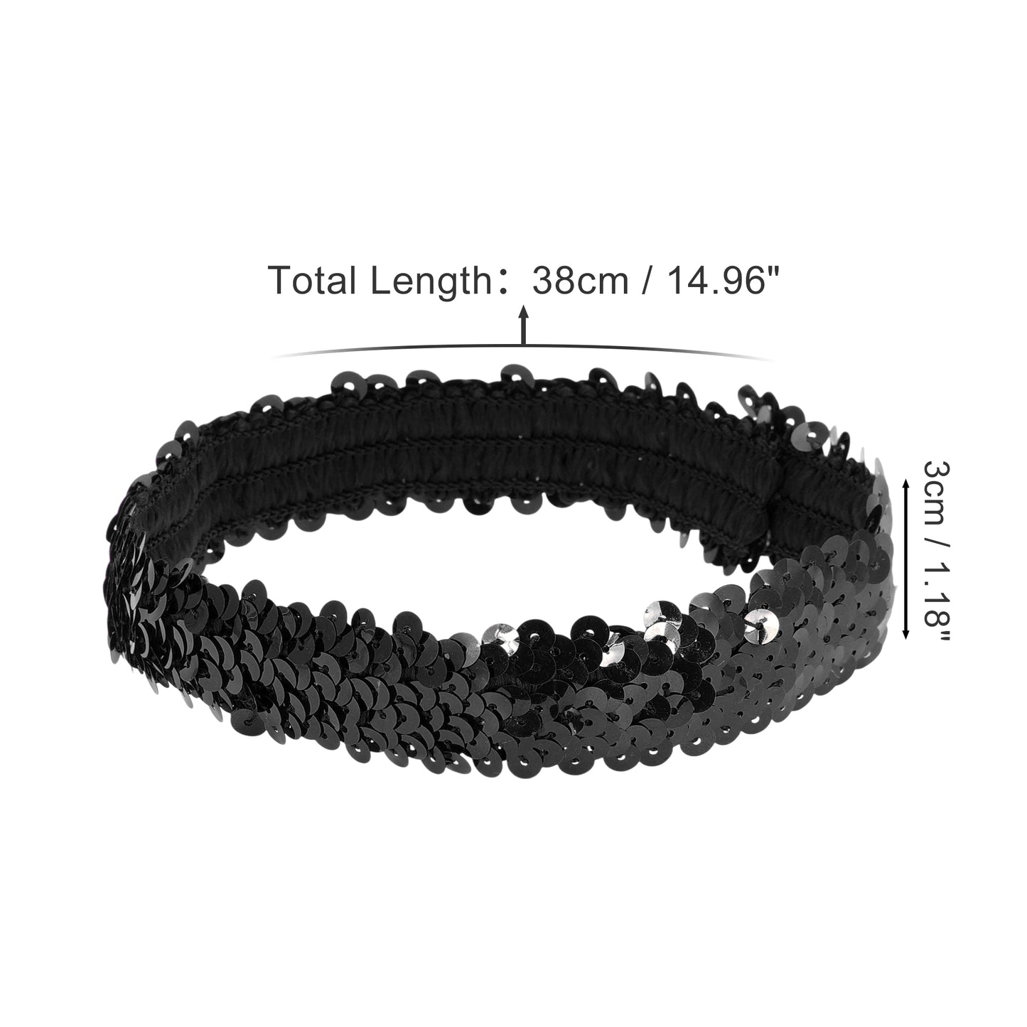 Diademas elásticas con lentejuelas para mujer, color negro, 1 unidad