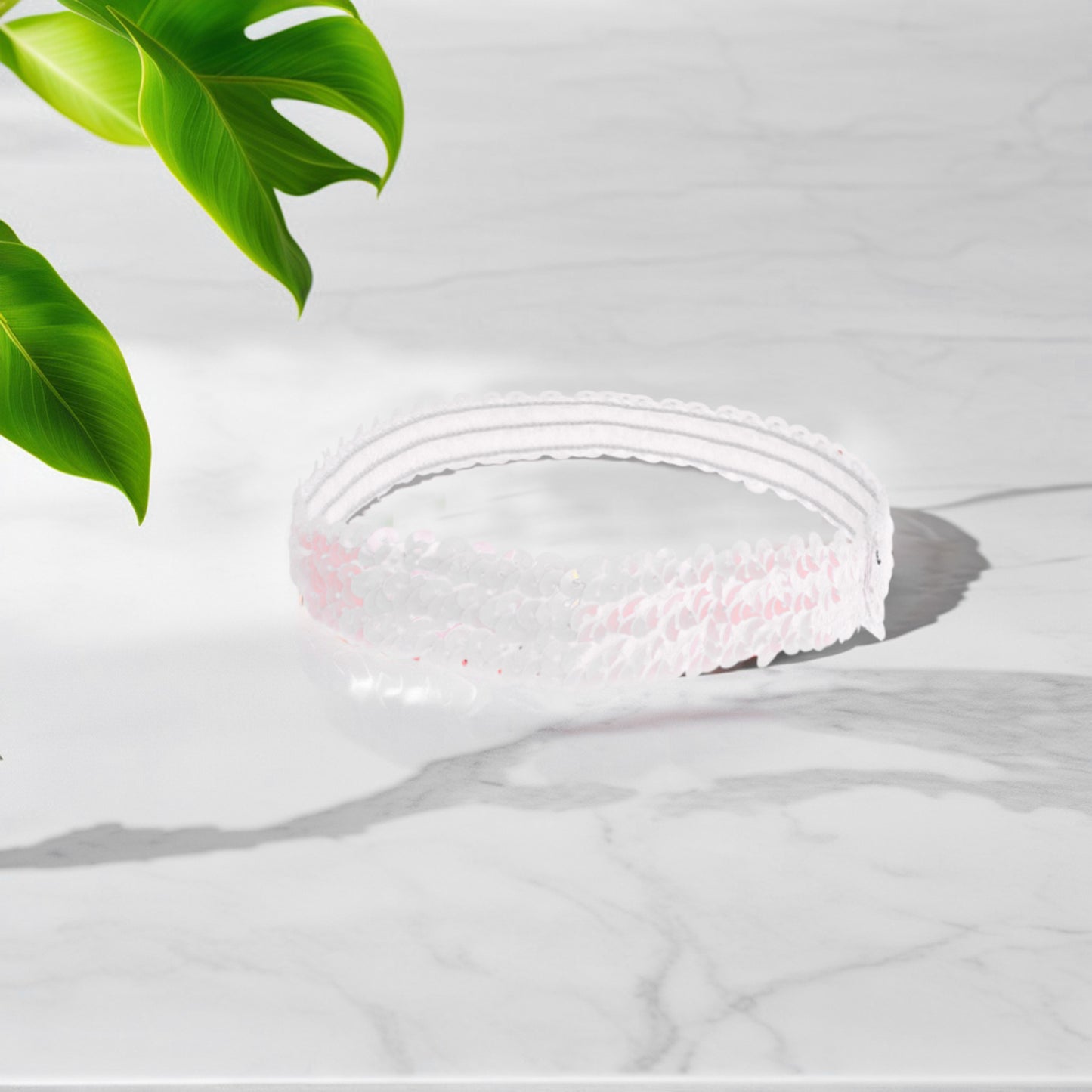 Diademas elásticas con lentejuelas para mujer, color blanco, 1 unidad