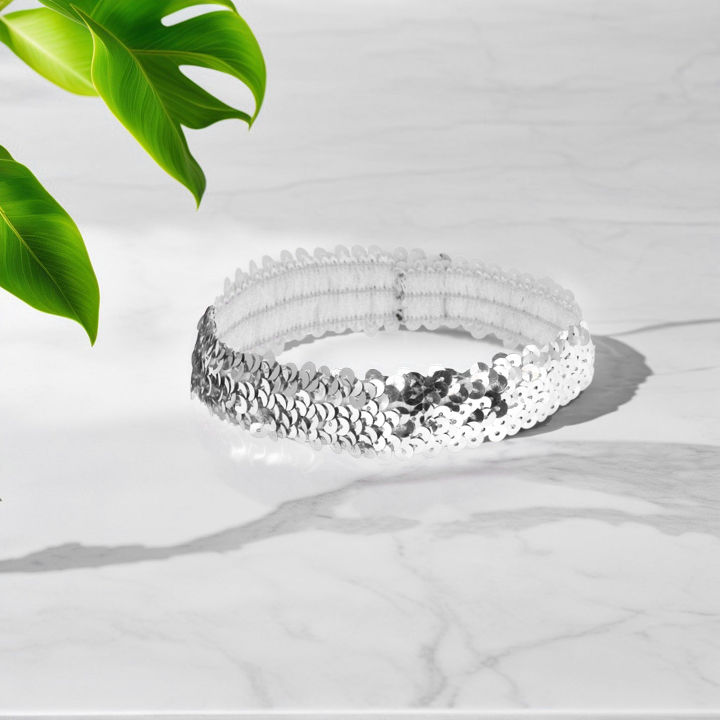 Stretch Sequins Headbands for Women Silver Tone 1 Pc