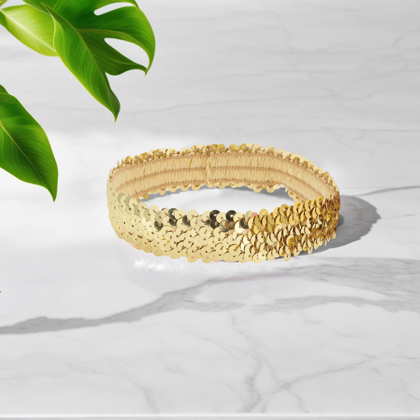 Stretch Sequins Headbands for Women Gold Tone 1 Pc