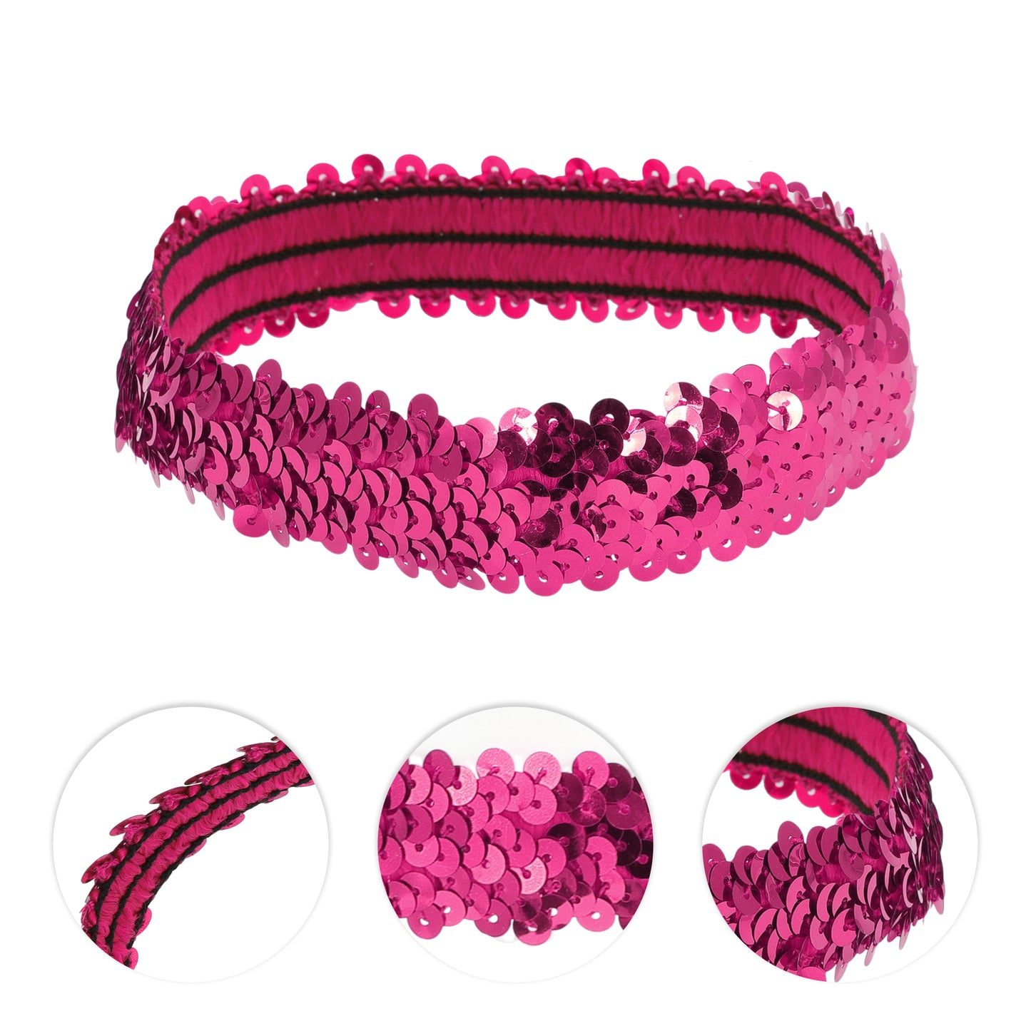 Diademas elásticas con lentejuelas para mujer, color rosa y rojo, 1 unidad