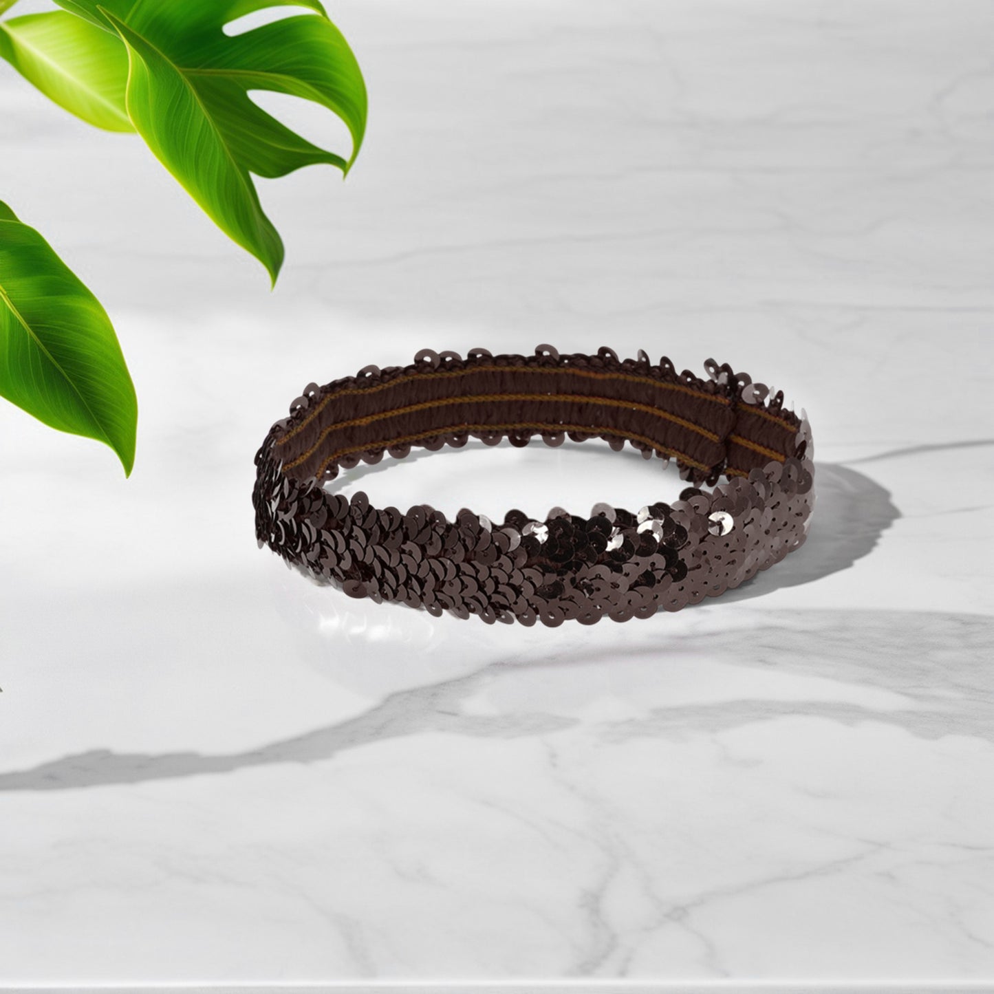 Diademas elásticas con lentejuelas para mujer, color café, 1 unidad