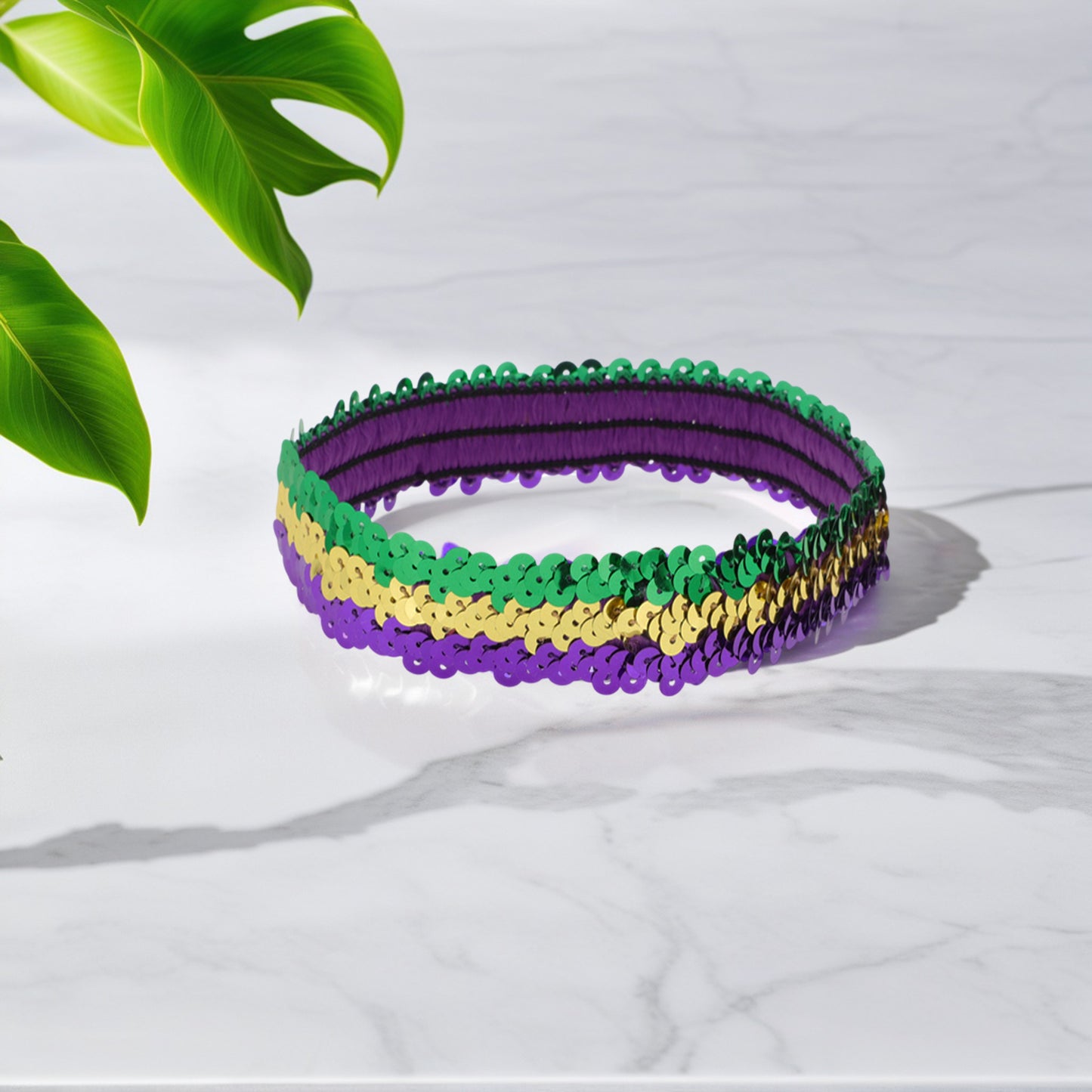 Diademas elásticas con lentejuelas para mujer, color dorado y verde, 1 unidad