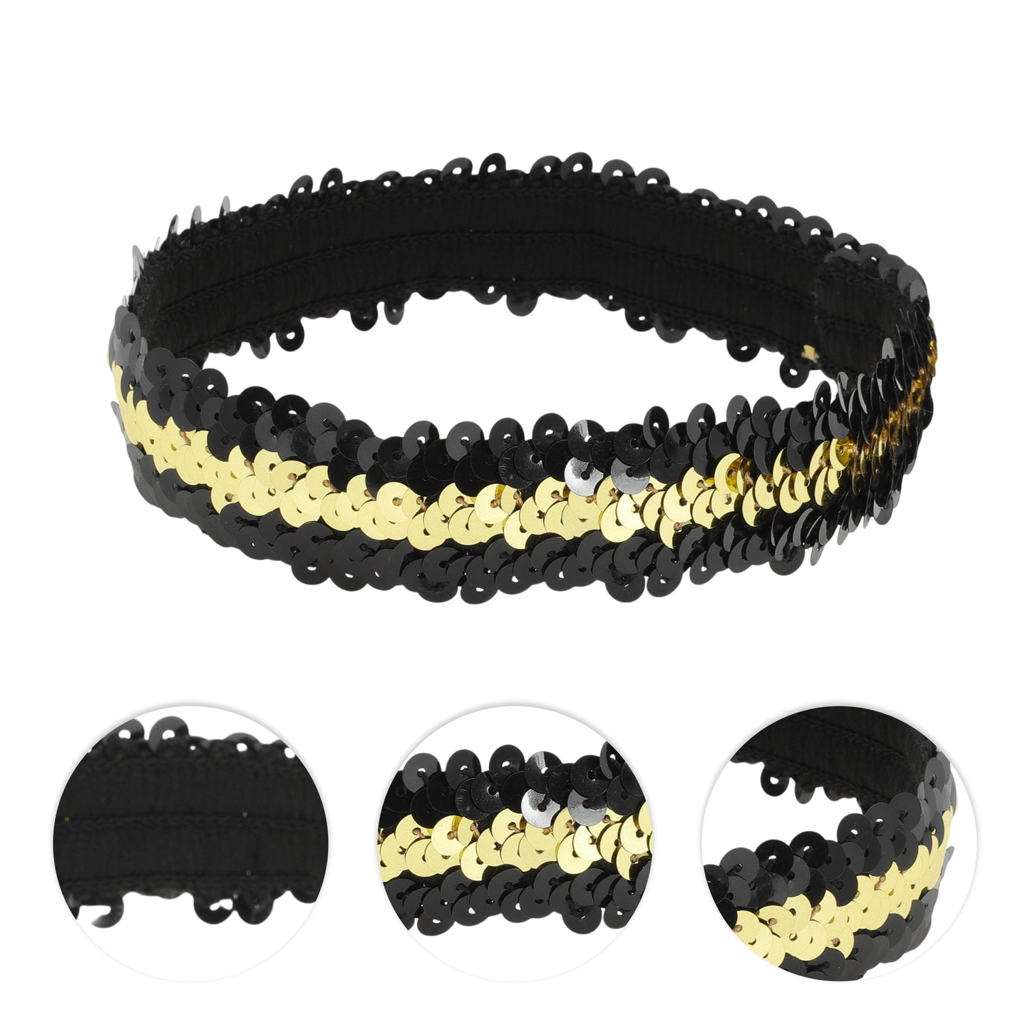 Diademas elásticas con lentejuelas para mujer, tono dorado y negro, 1 unidad