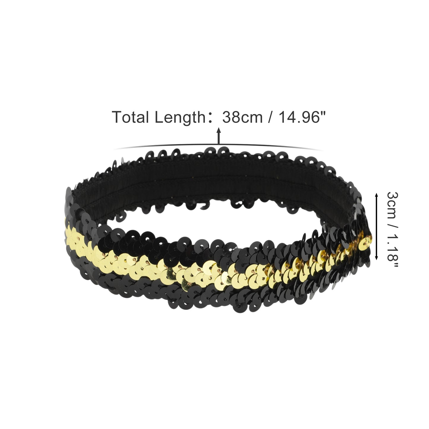 Diademas elásticas con lentejuelas para mujer, tono dorado y negro, 1 unidad