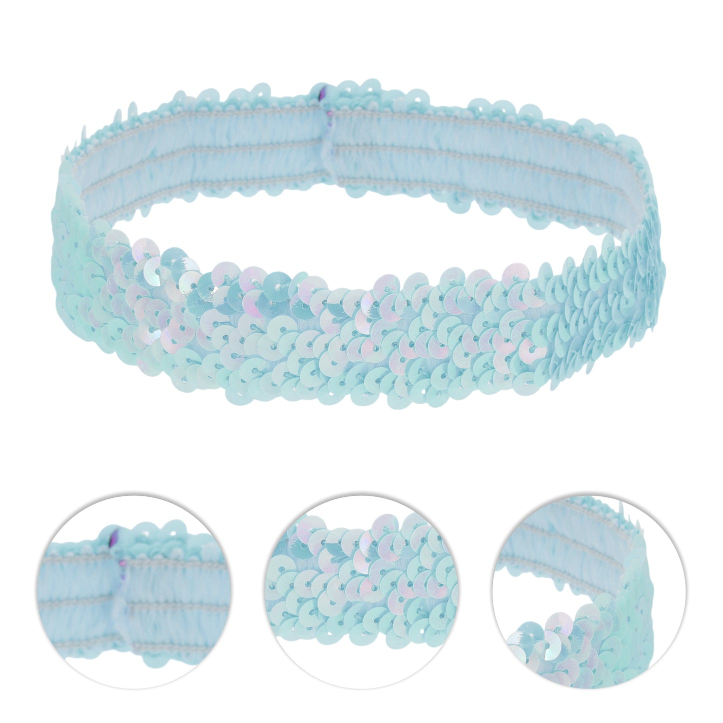 Diademas elásticas con lentejuelas para mujer, color azul claro, 1 unidad